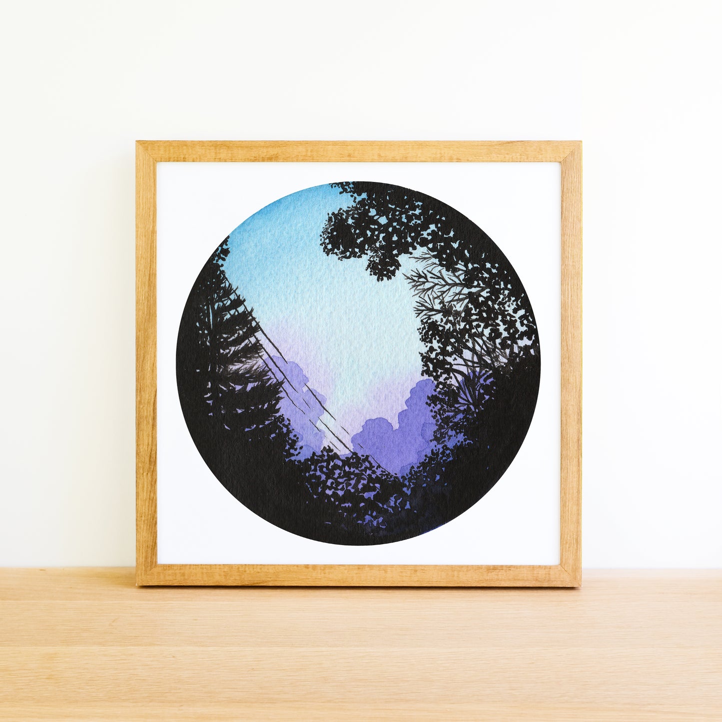 Purple Sunset Silhouette - Watercolor Sky Art Print