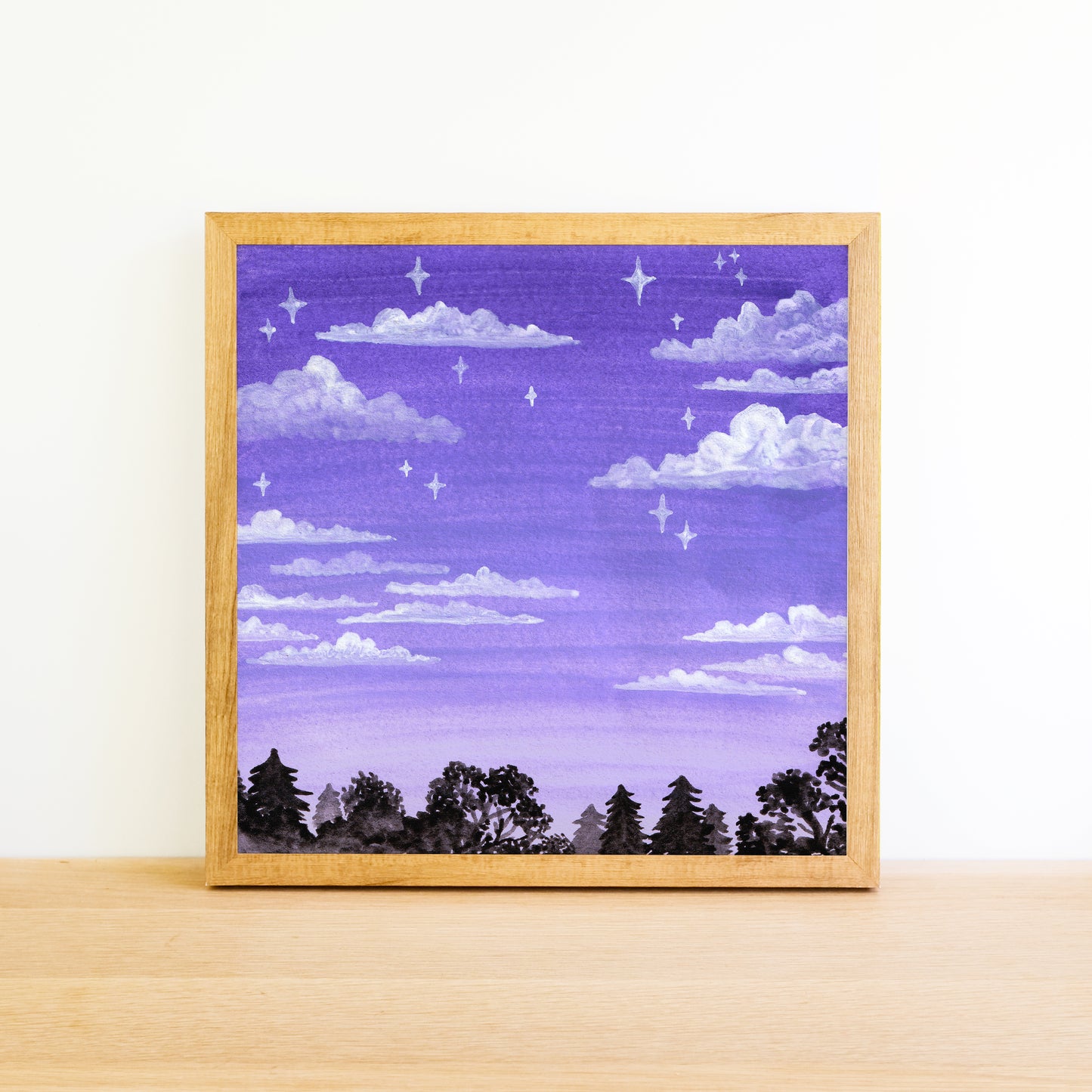 Starry Purple Sunset Sky - Watercolor Art Print