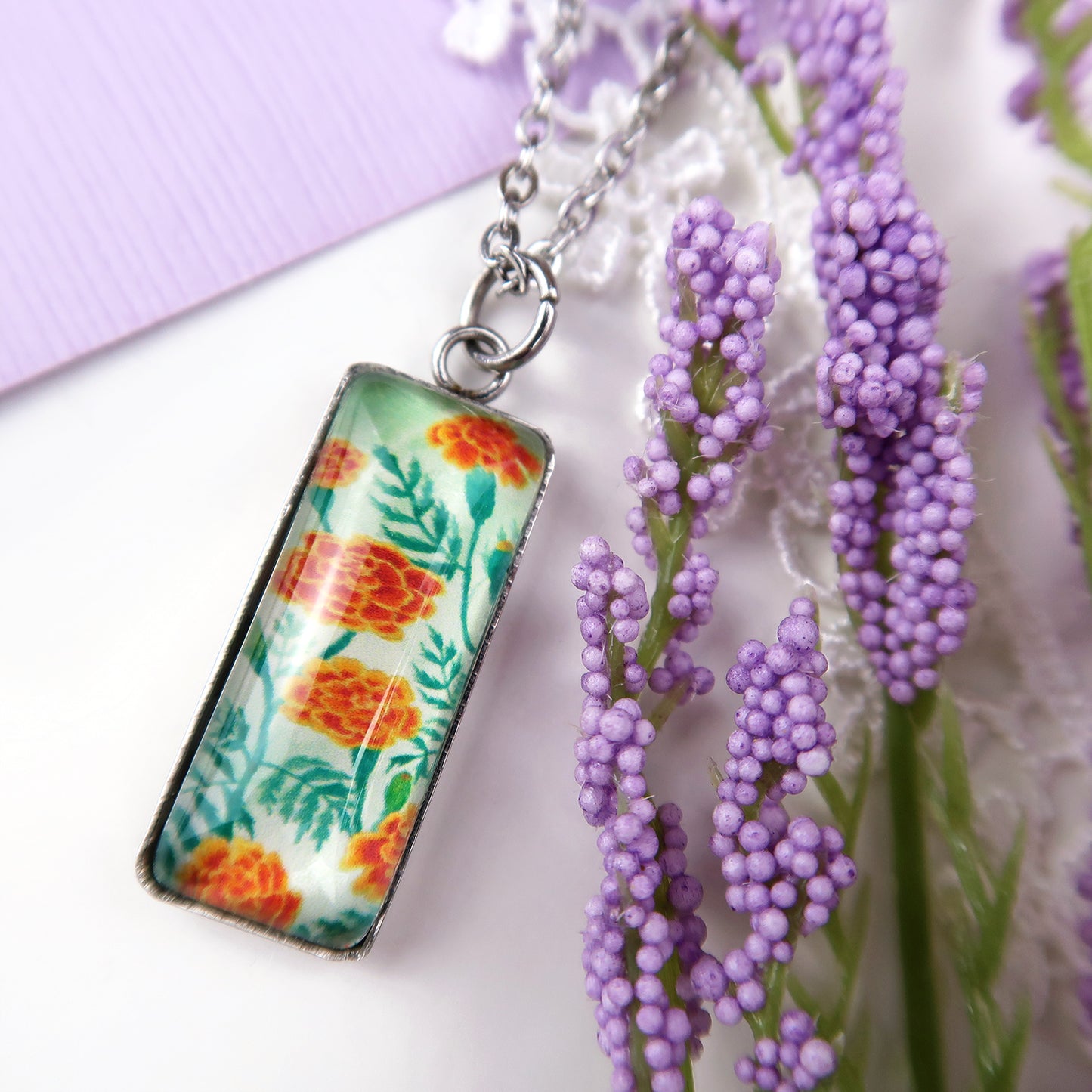 Marigolds Miniature Watercolor Flower Necklace