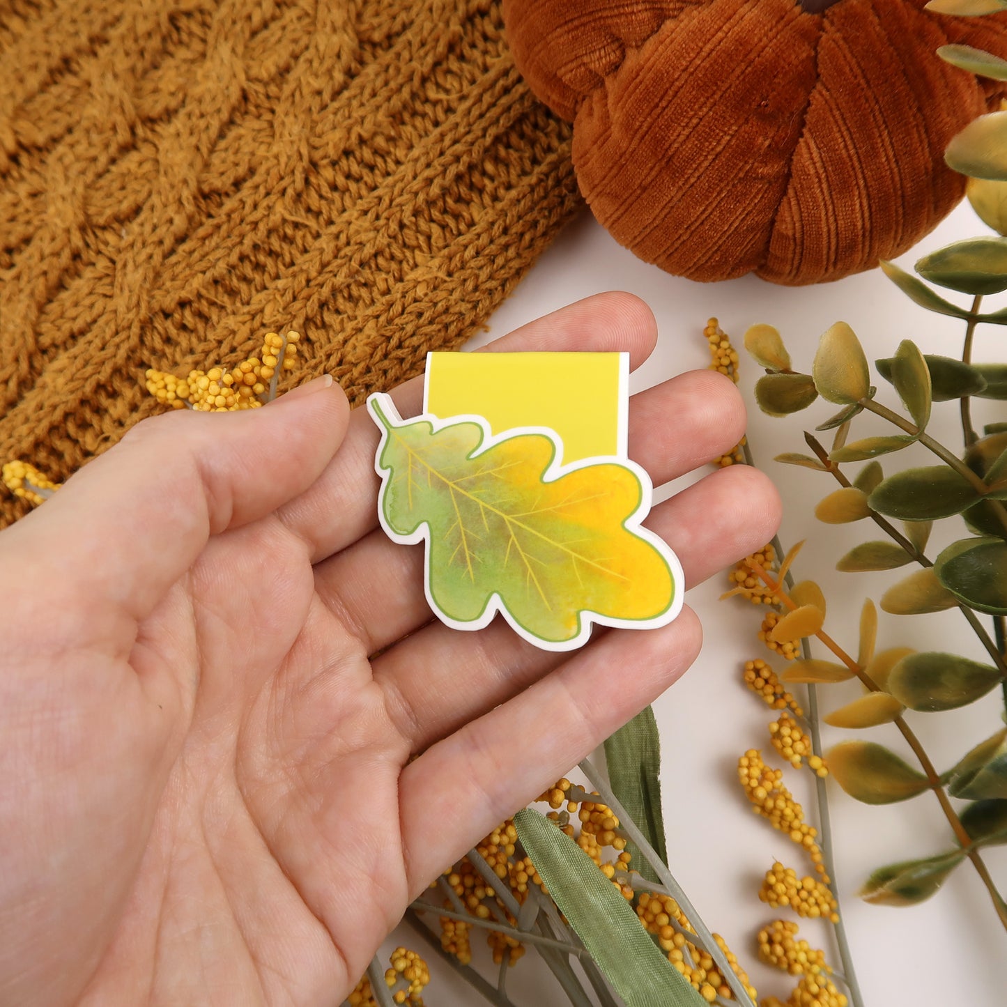 Yellow and Green Oak Leaf - Magnetic Bookmark