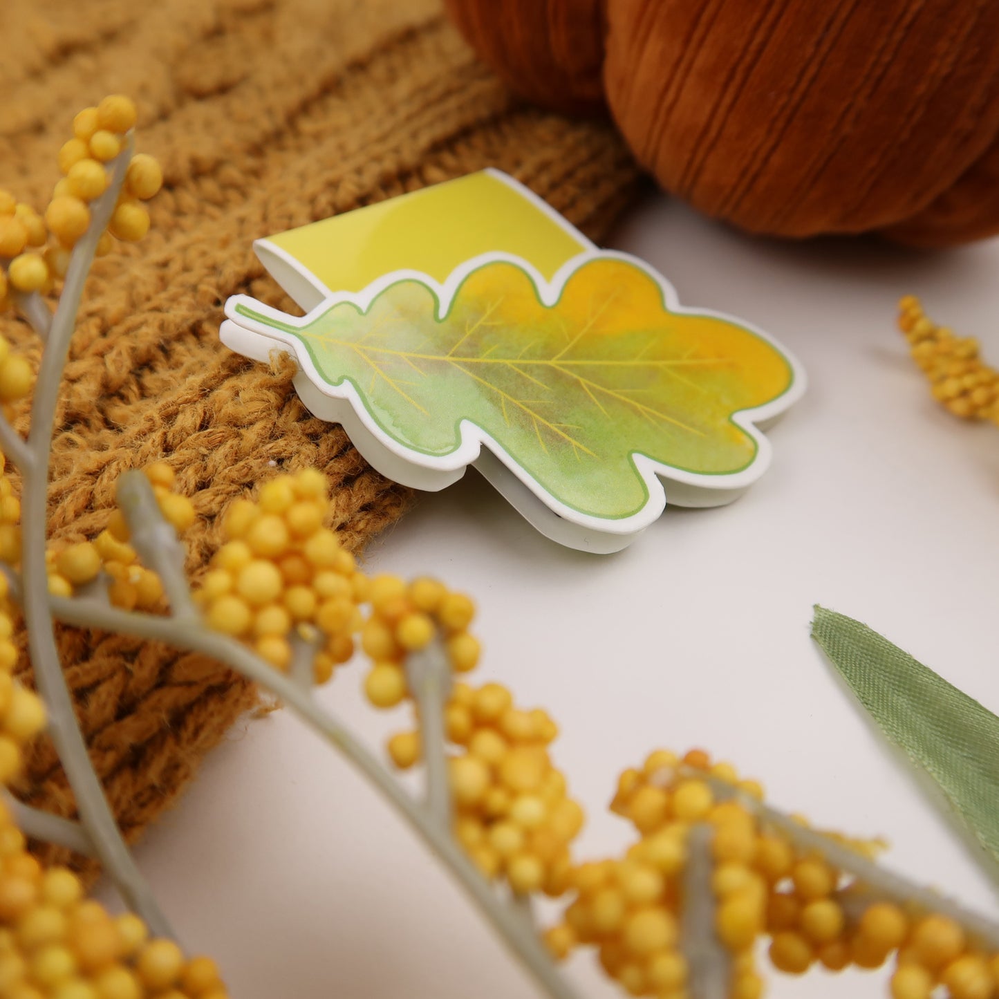 Yellow and Green Oak Leaf - Magnetic Bookmark