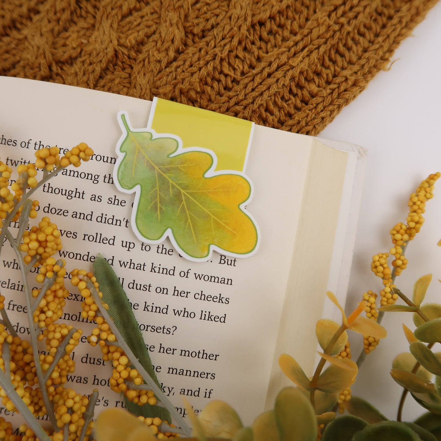 Yellow and Green Oak Leaf - Magnetic Bookmark