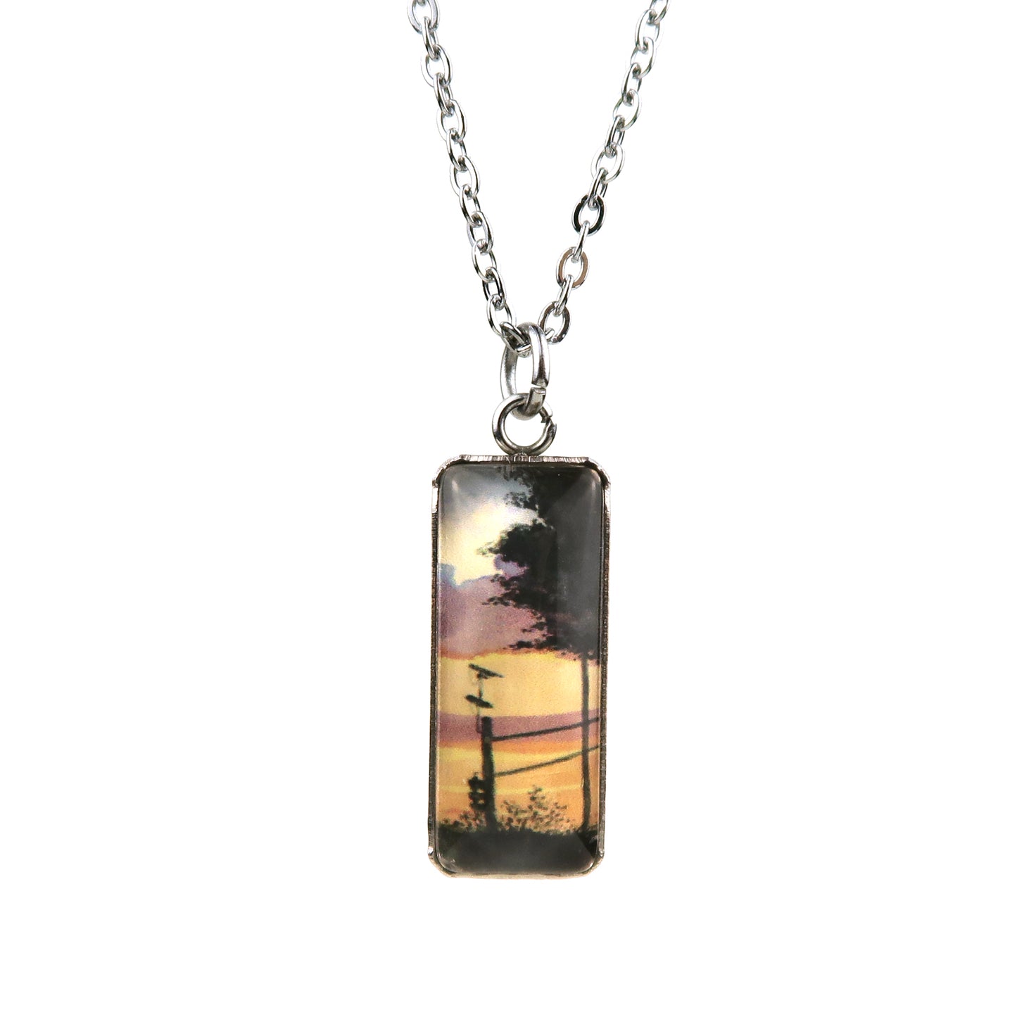 Orange Sunset Sky Miniature Watercolor Necklace