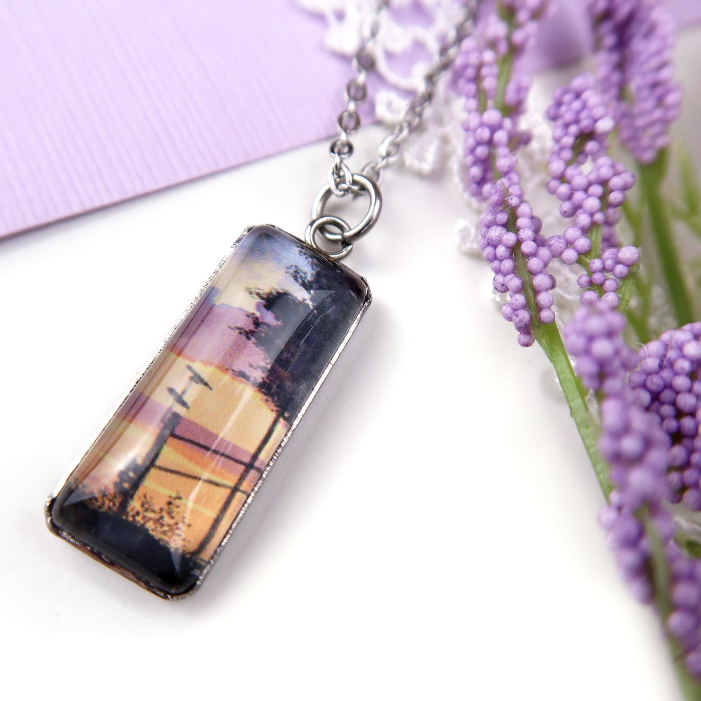 Orange Sunset Sky Miniature Watercolor Necklace