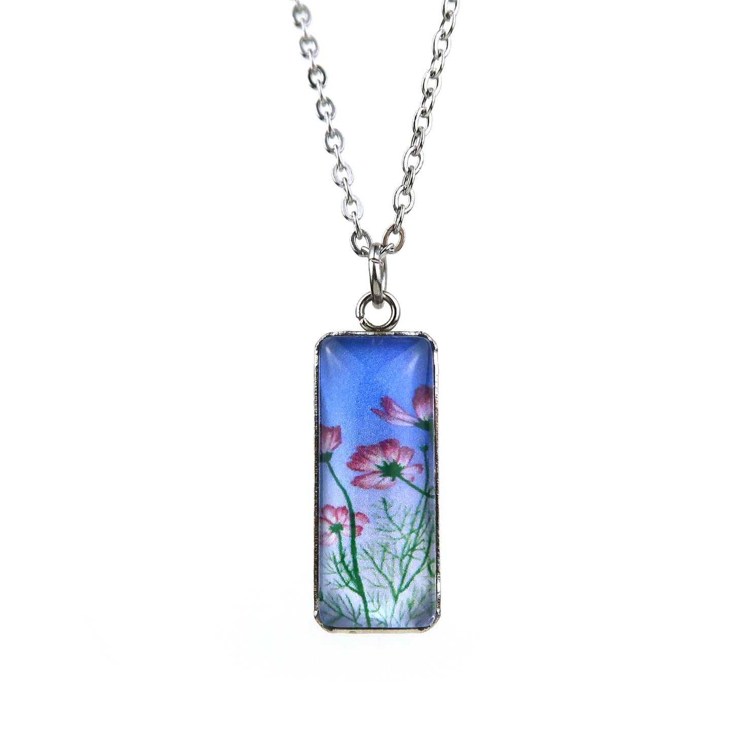Tiny Pink Cosmos Miniature Watercolor Flower Necklace