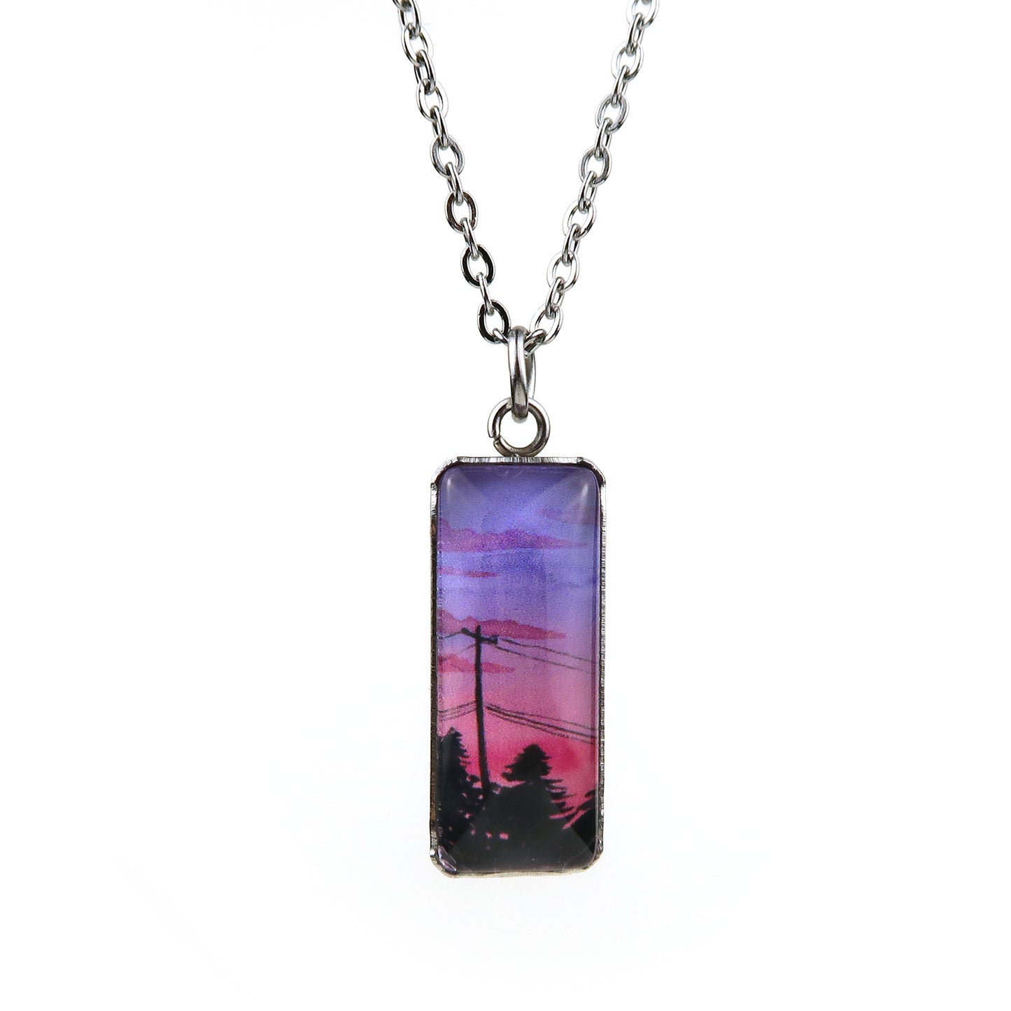Purple and Pink Sunset Sky Miniature Watercolor Necklace