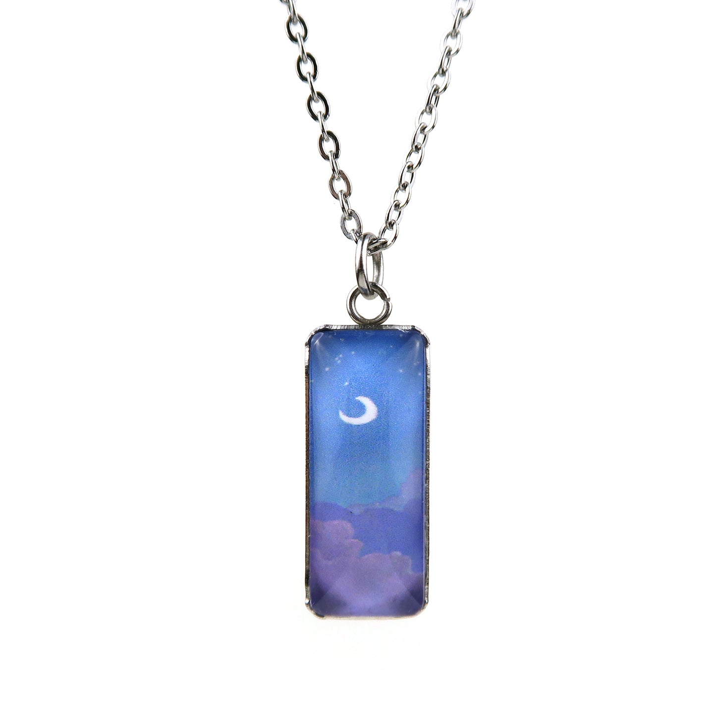 Night Sky With Purple Clouds Miniature Watercolor Necklace