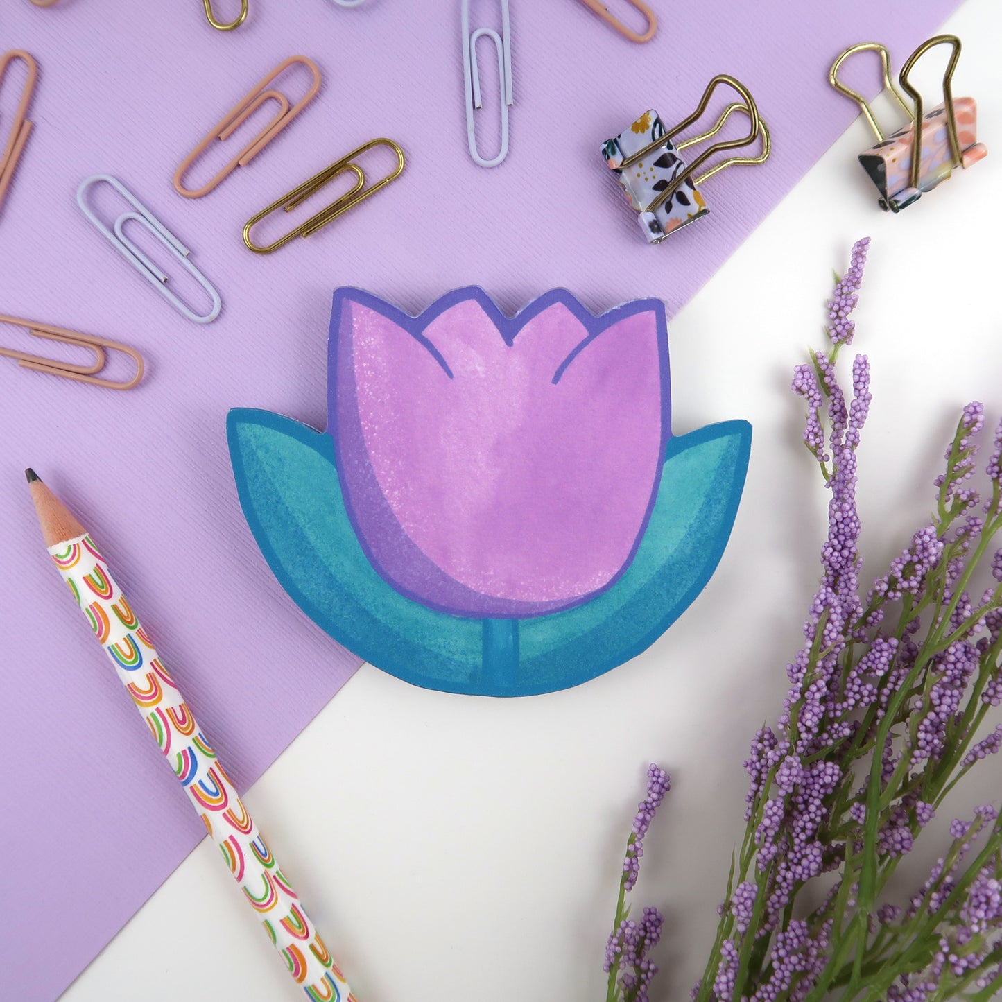 Purple Tulip Shaped Memopad - Stationery