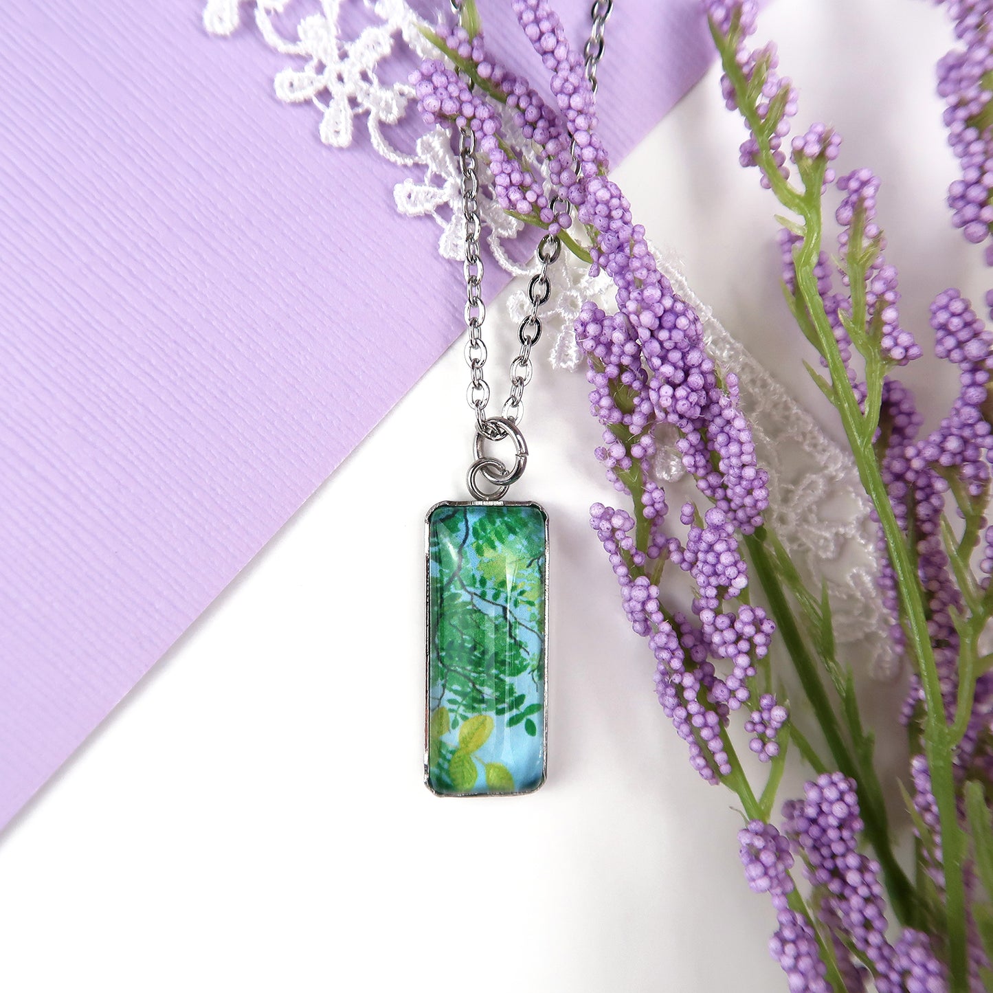 Summer Leaves Miniature Watercolor Plant Necklace