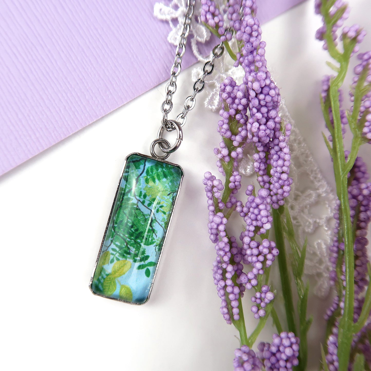 Summer Leaves Miniature Watercolor Plant Necklace