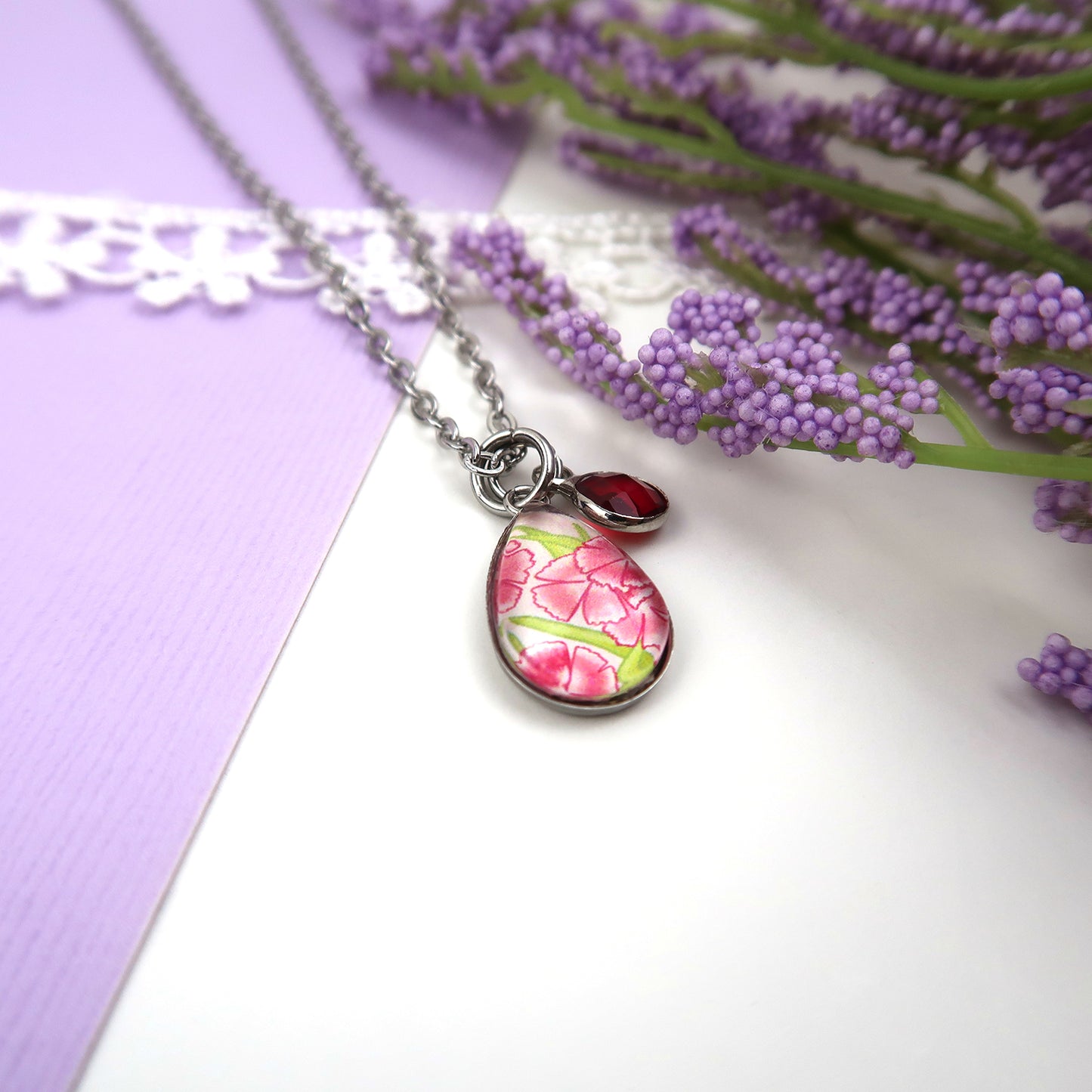 January Birth Flower Necklace - Carnations