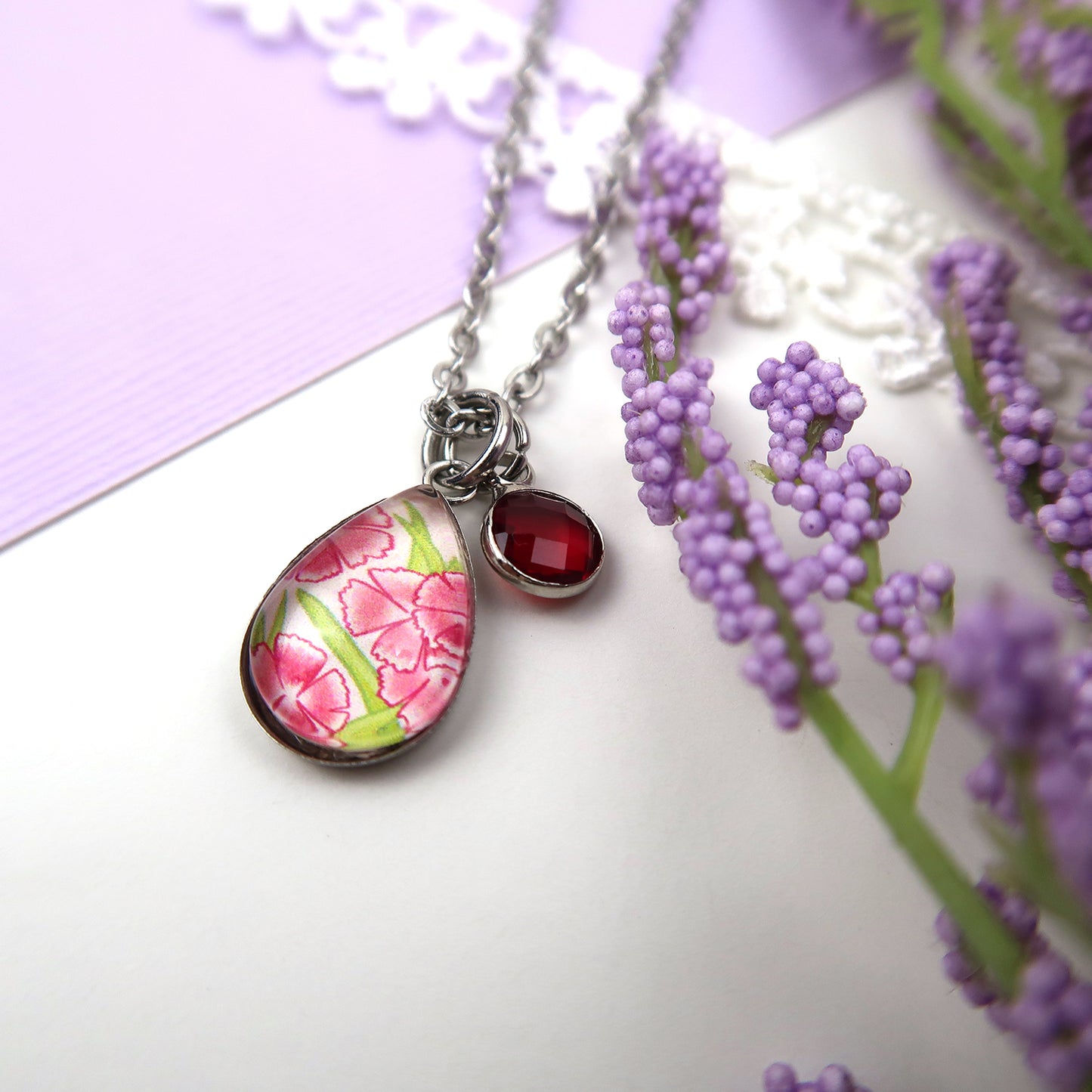 January Birth Flower Necklace - Carnations