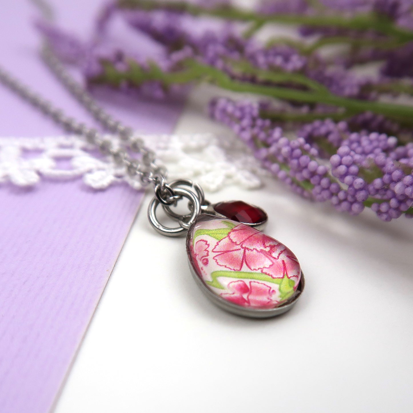 January Birth Flower Necklace - Carnations