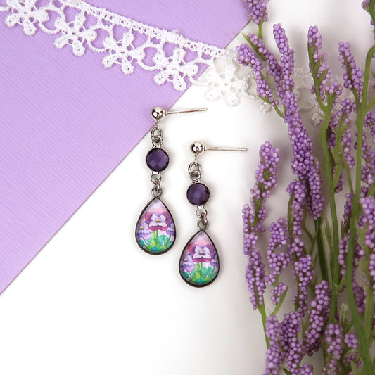 February Birth Flower Earrings - Violets