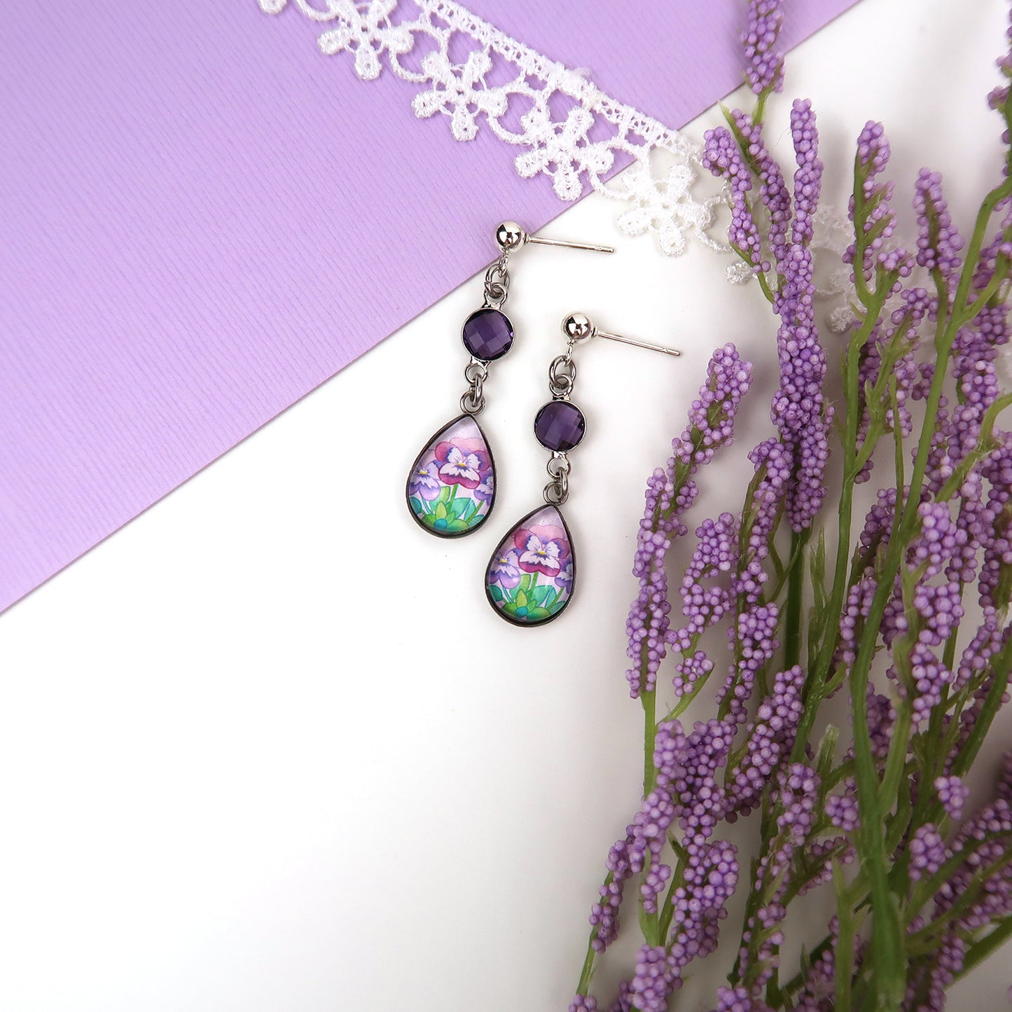 February Birth Flower Earrings - Violets