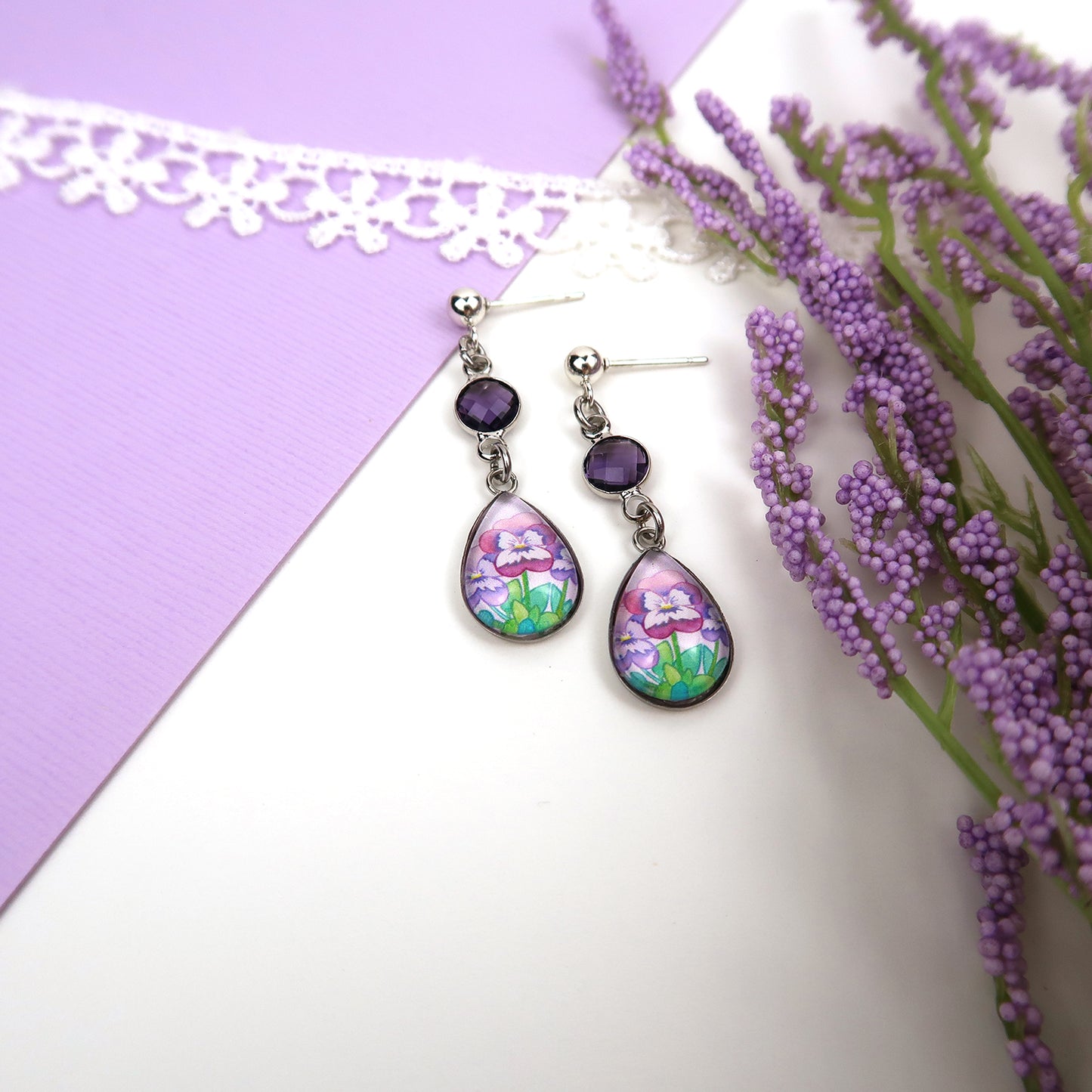 February Birth Flower Earrings - Violets