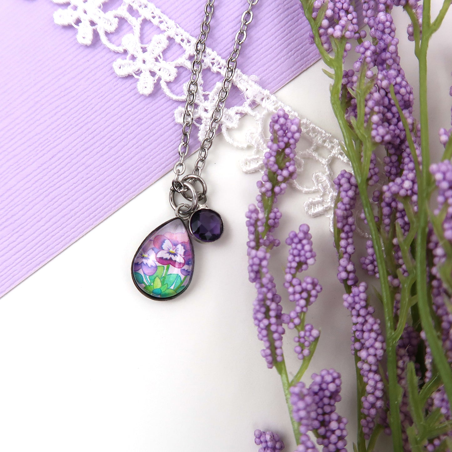 February Birth Flower Necklace - Violets