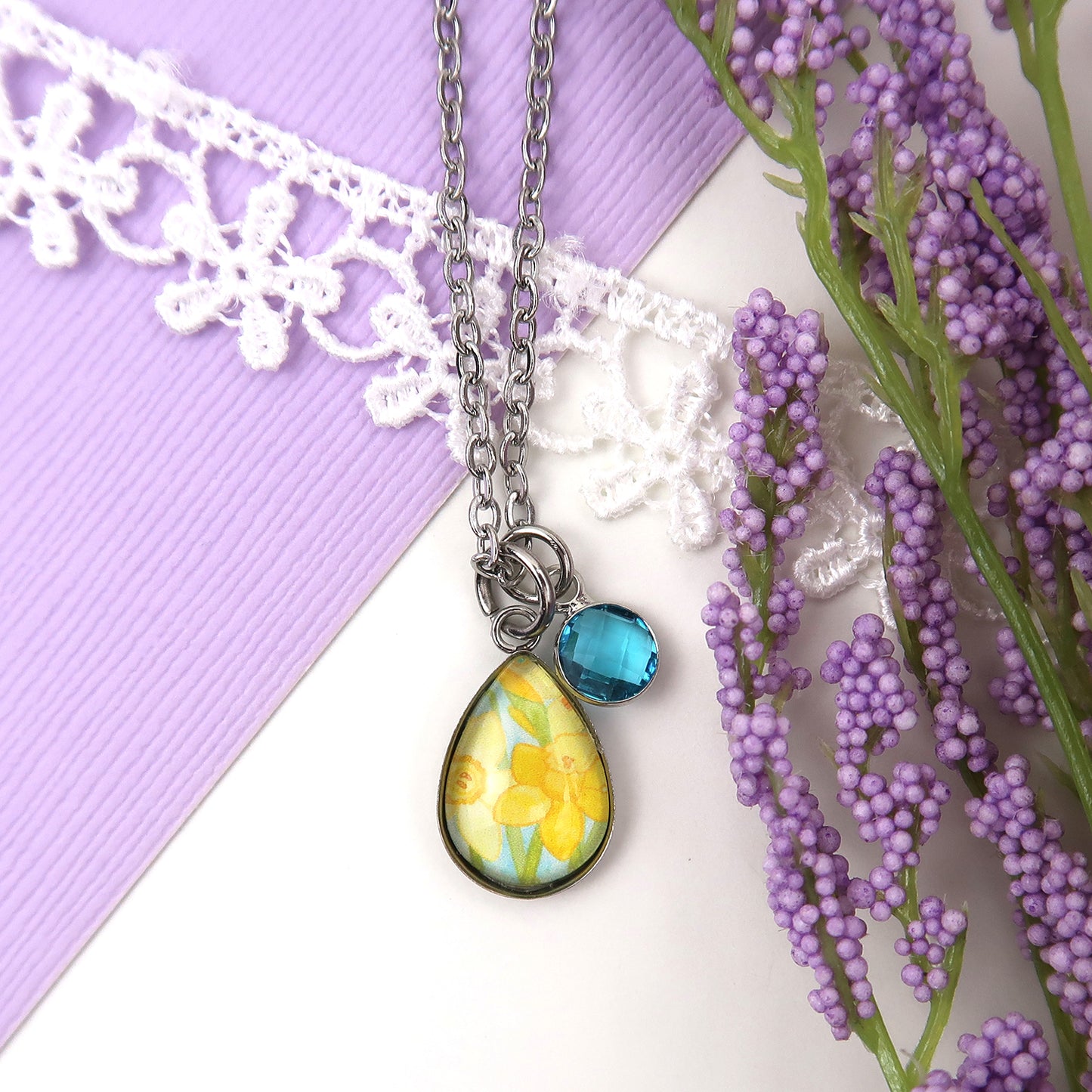 March Birth Flower Necklace - Daffodils