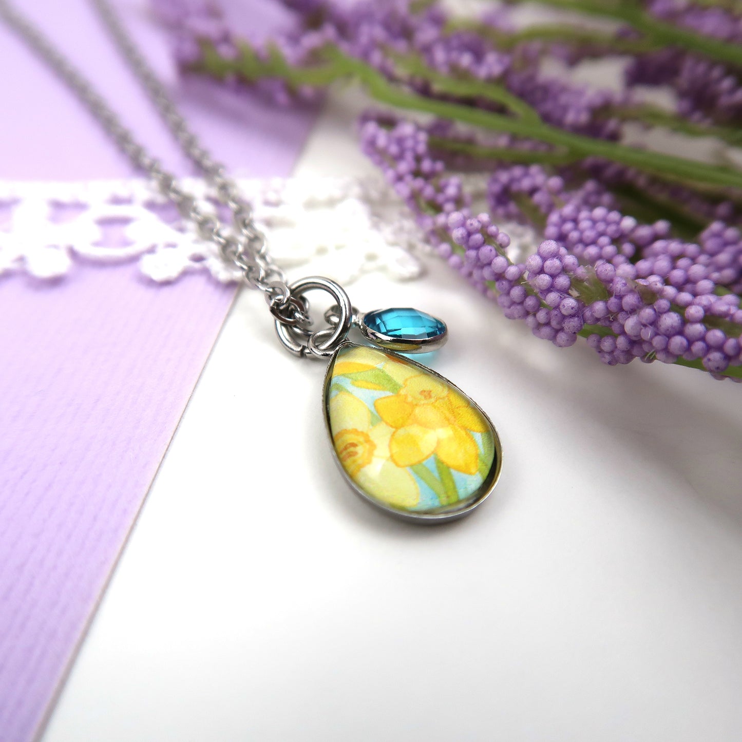 March Birth Flower Necklace - Daffodils