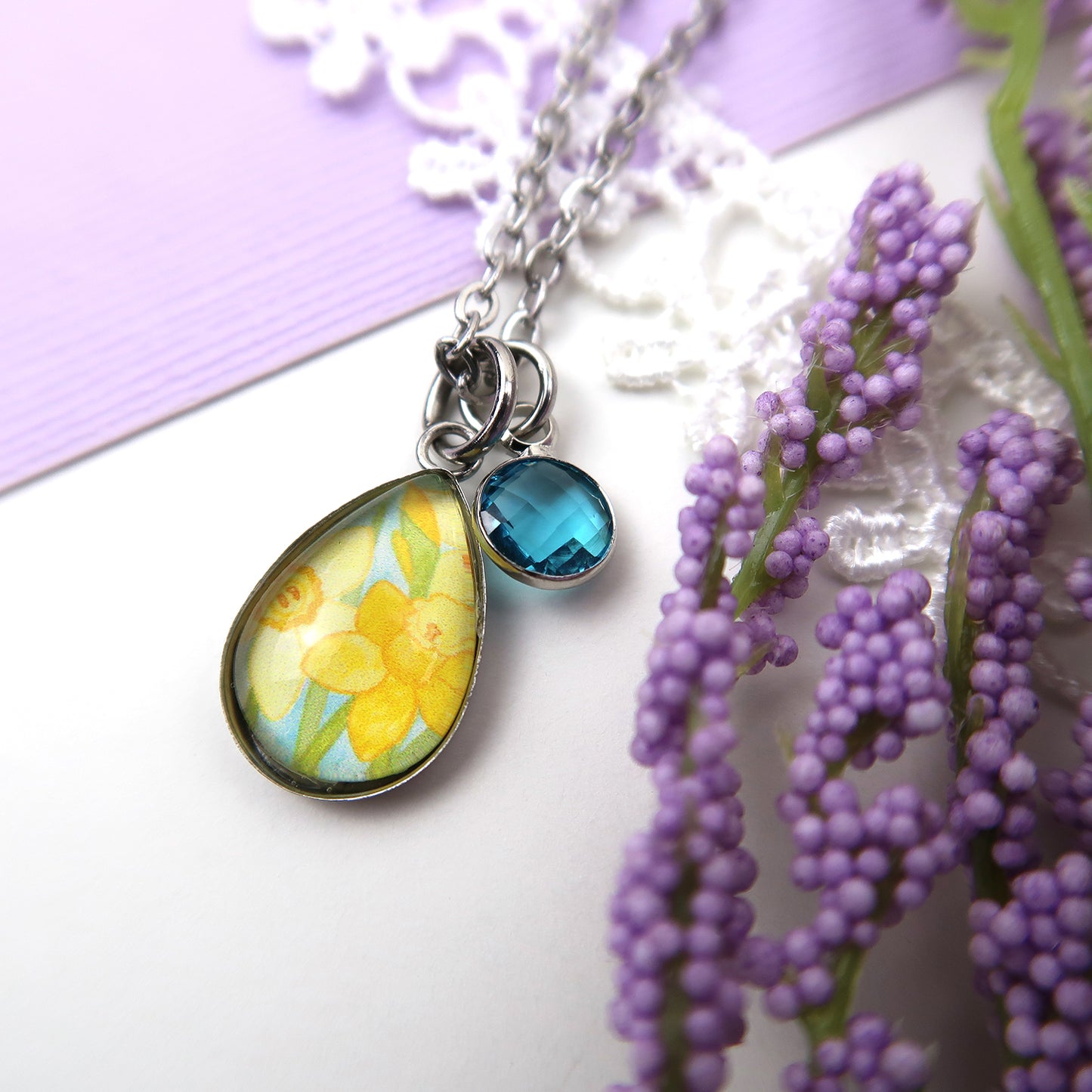 March Birth Flower Necklace - Daffodils