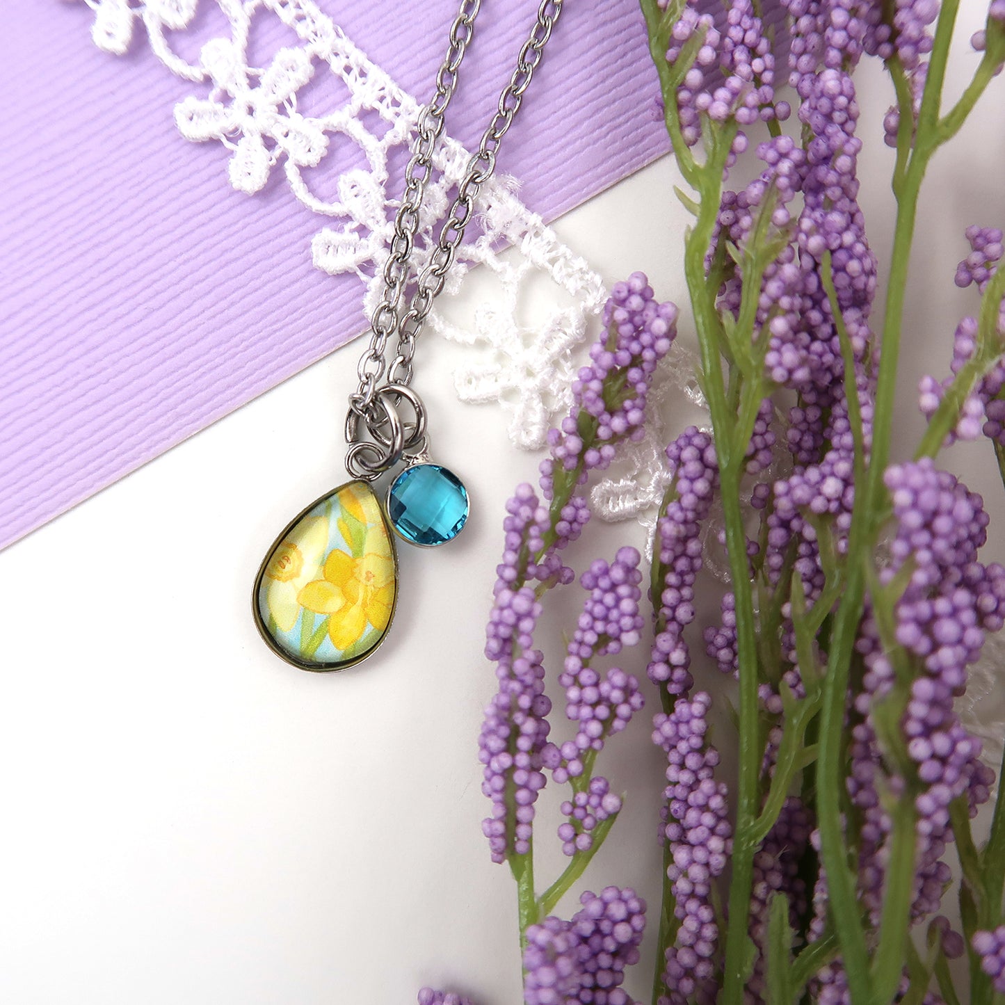March Birth Flower Necklace - Daffodils