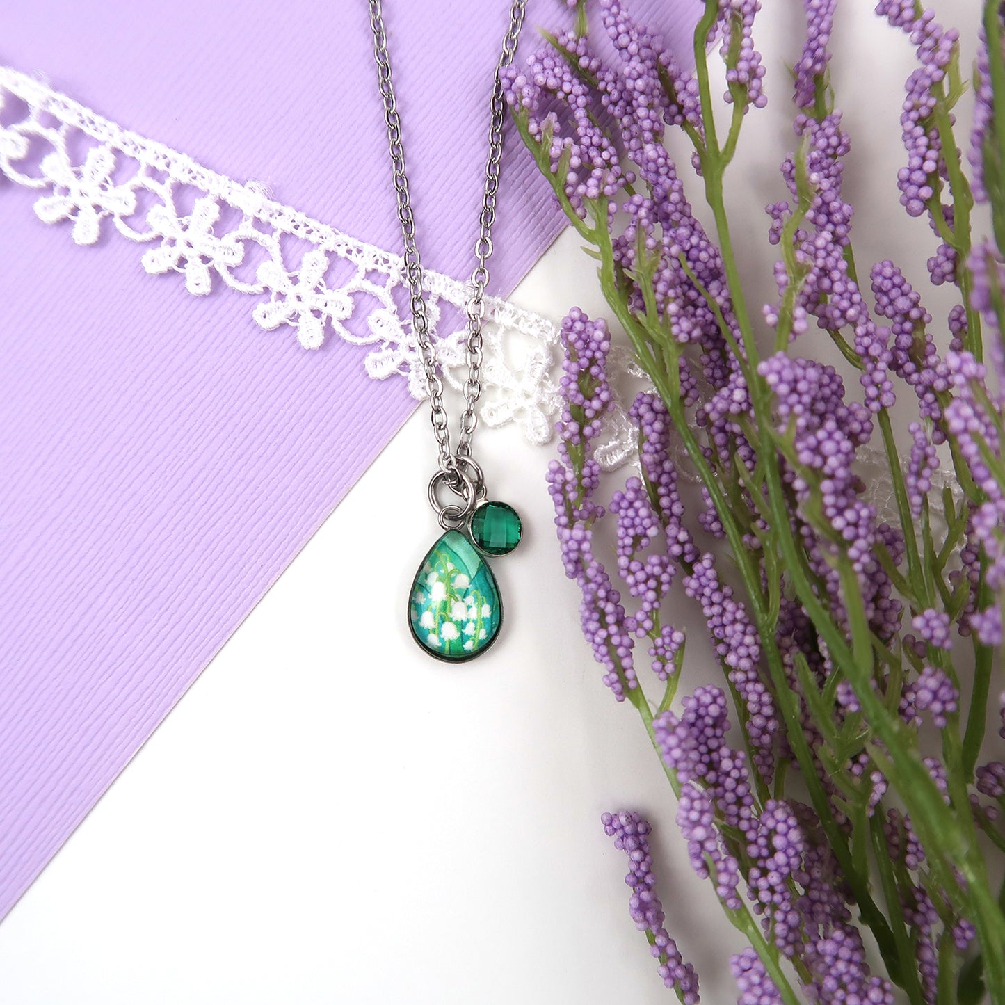 May Birth Flower Necklace - Lily of the Valley