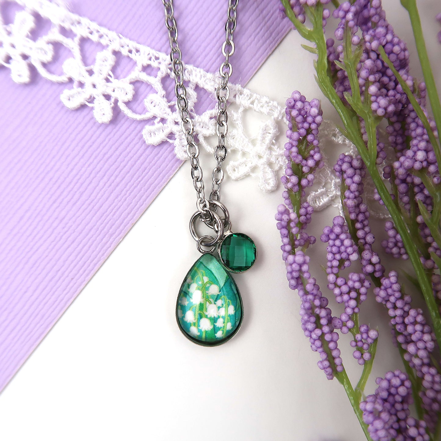 May Birth Flower Necklace - Lily of the Valley