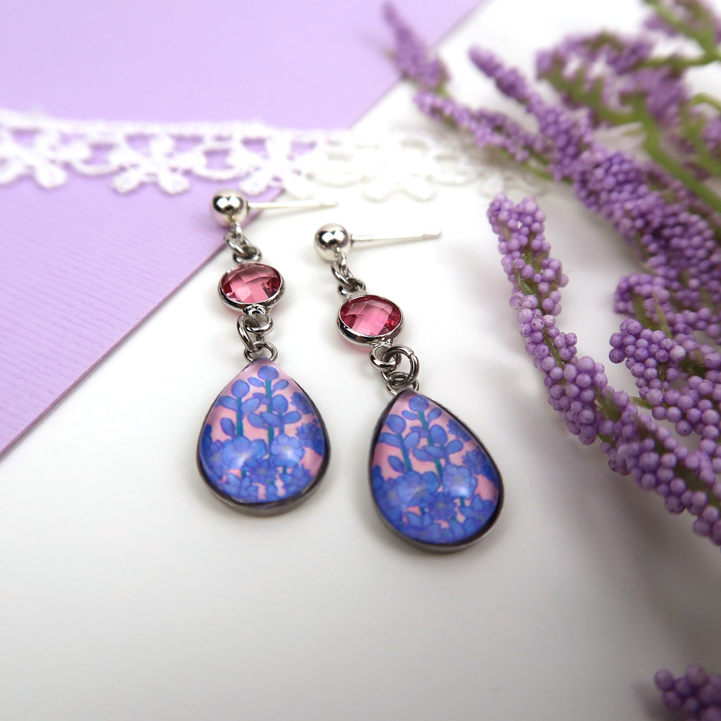 July Birth Flower Earrings - Larkspur