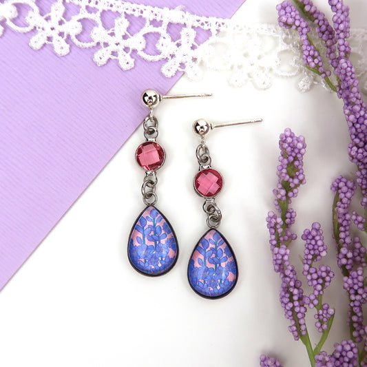 July Birth Flower Earrings - Larkspur