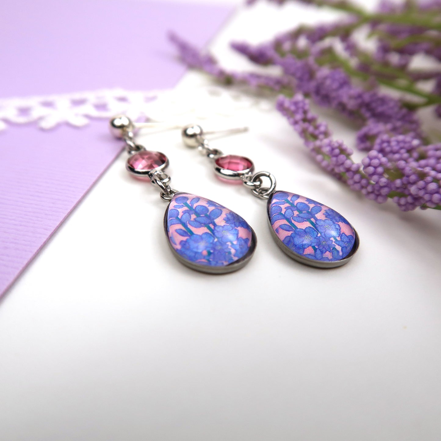 July Birth Flower Earrings - Larkspur