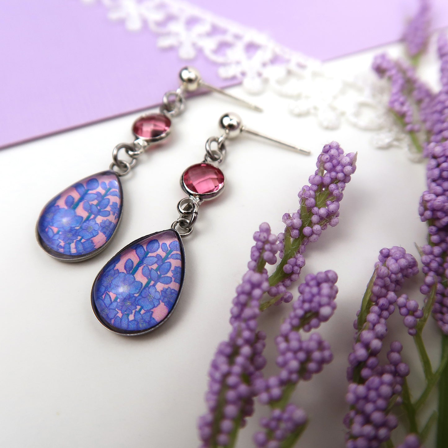 July Birth Flower Earrings - Larkspur