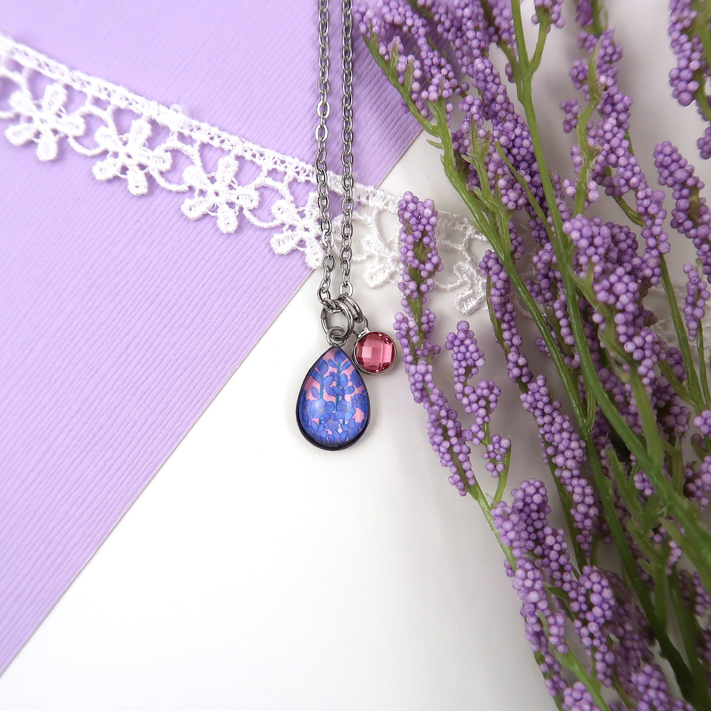 July Birth Flower Necklace - Larkspur