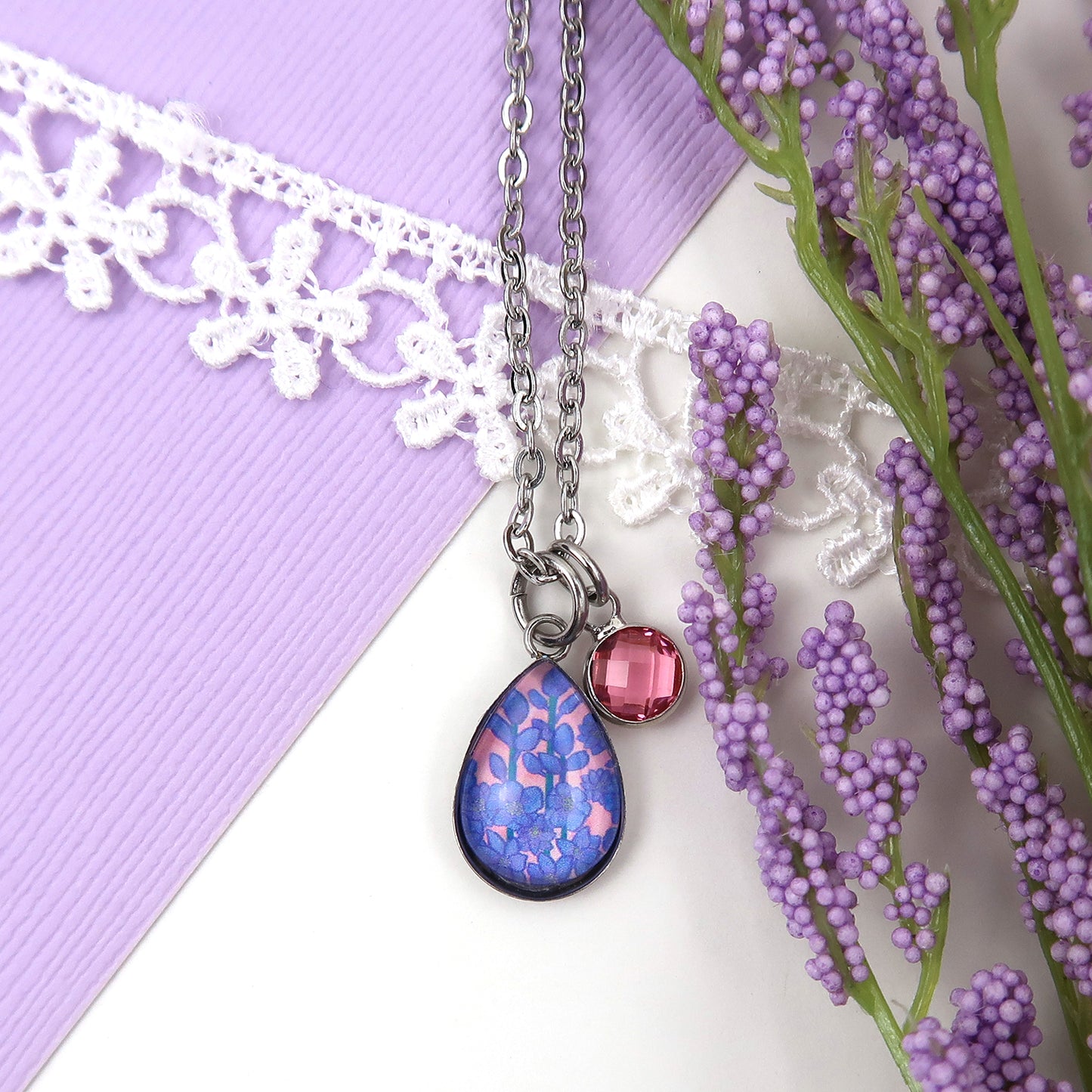 July Birth Flower Necklace - Larkspur