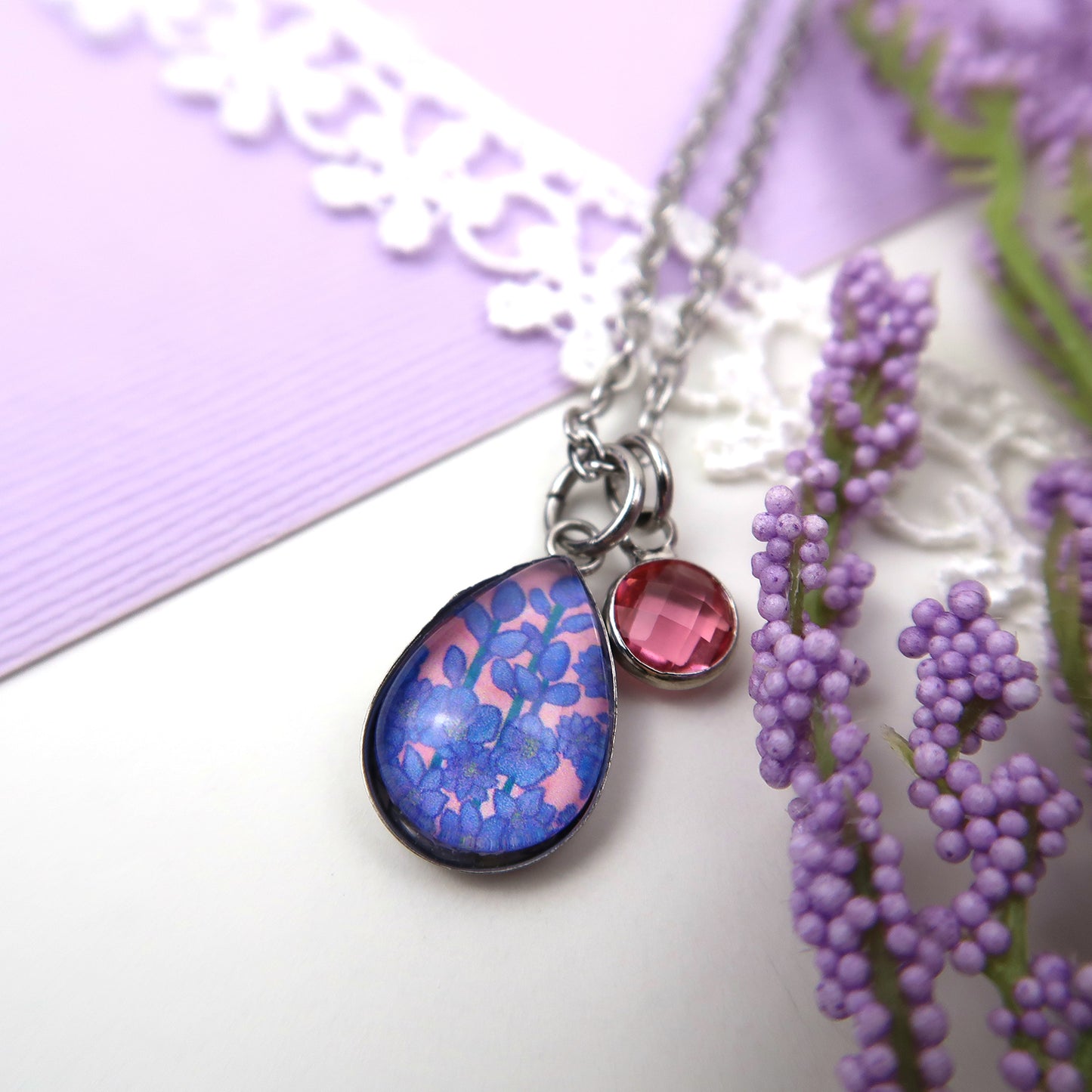 July Birth Flower Necklace - Larkspur