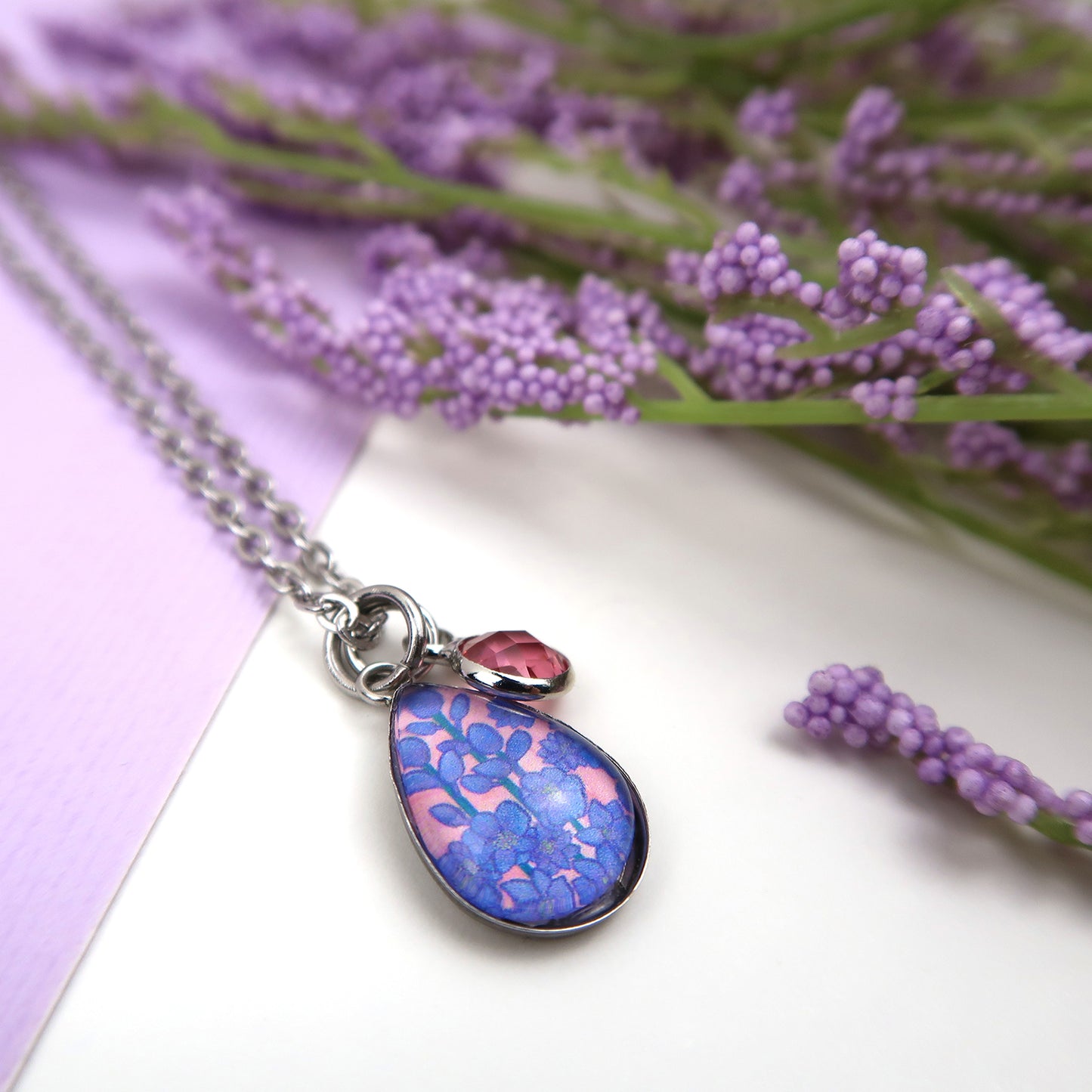 July Birth Flower Necklace - Larkspur