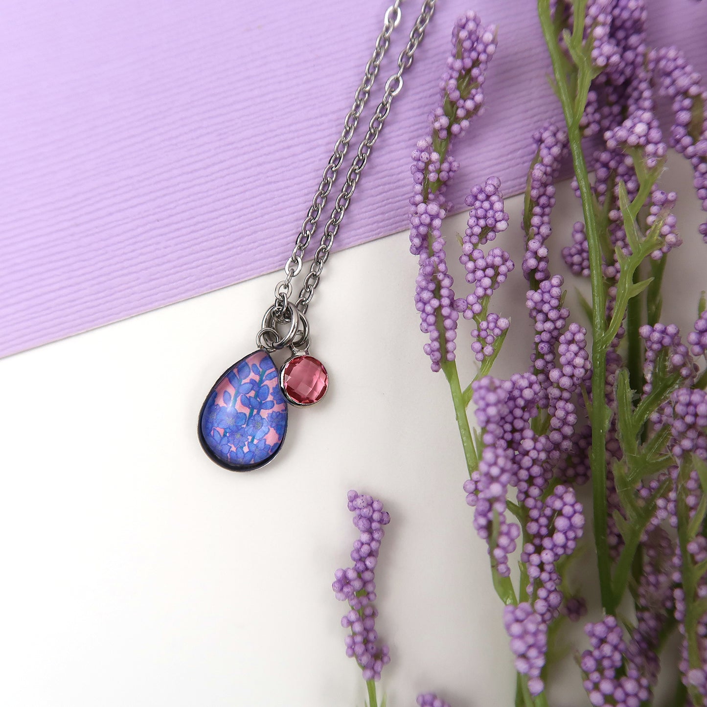 July Birth Flower Necklace - Larkspur