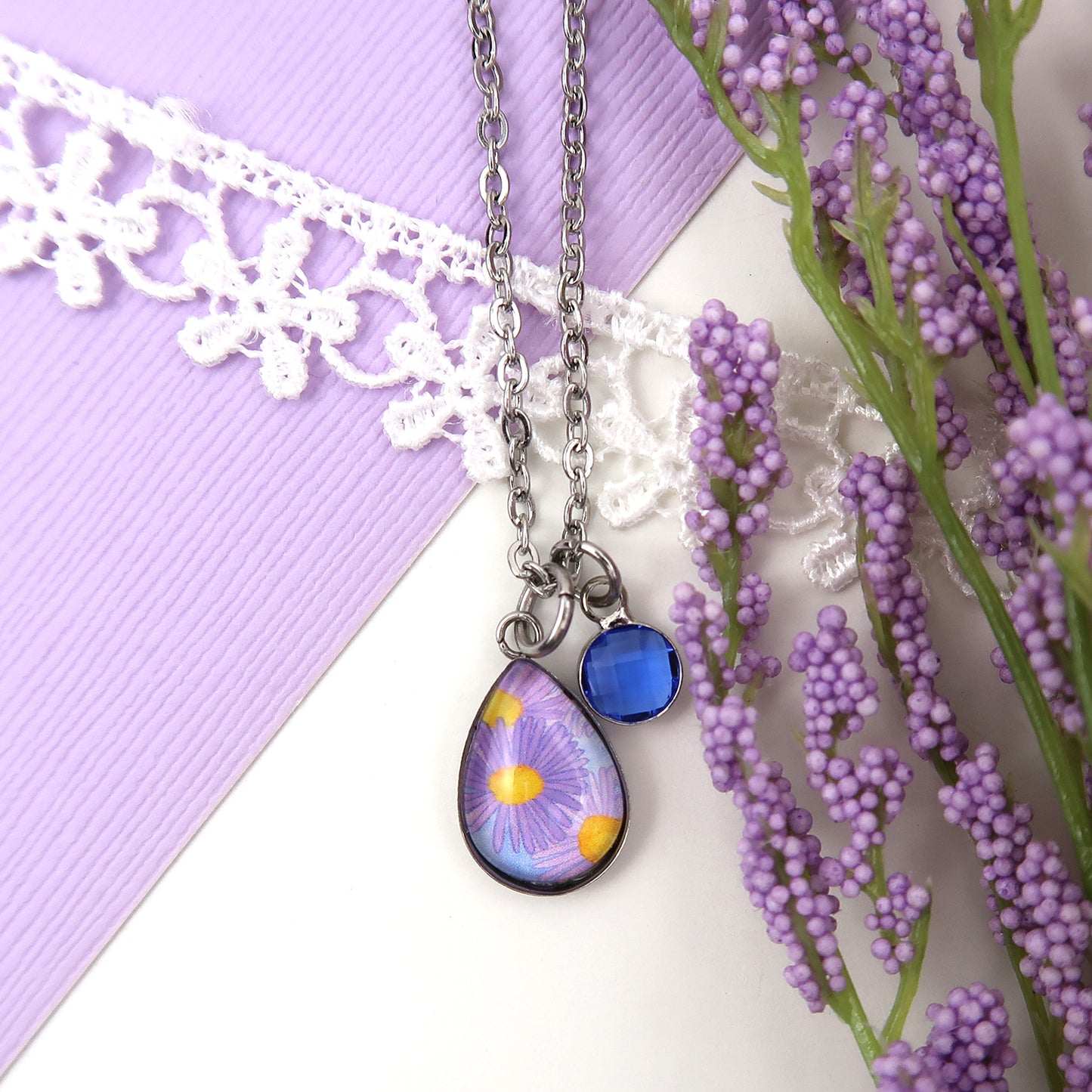 September Birth Flower Necklace - Asters