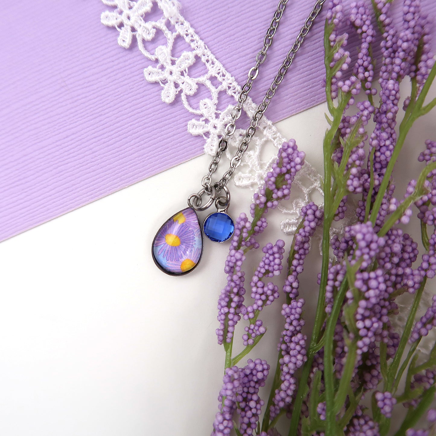 September Birth Flower Necklace - Asters