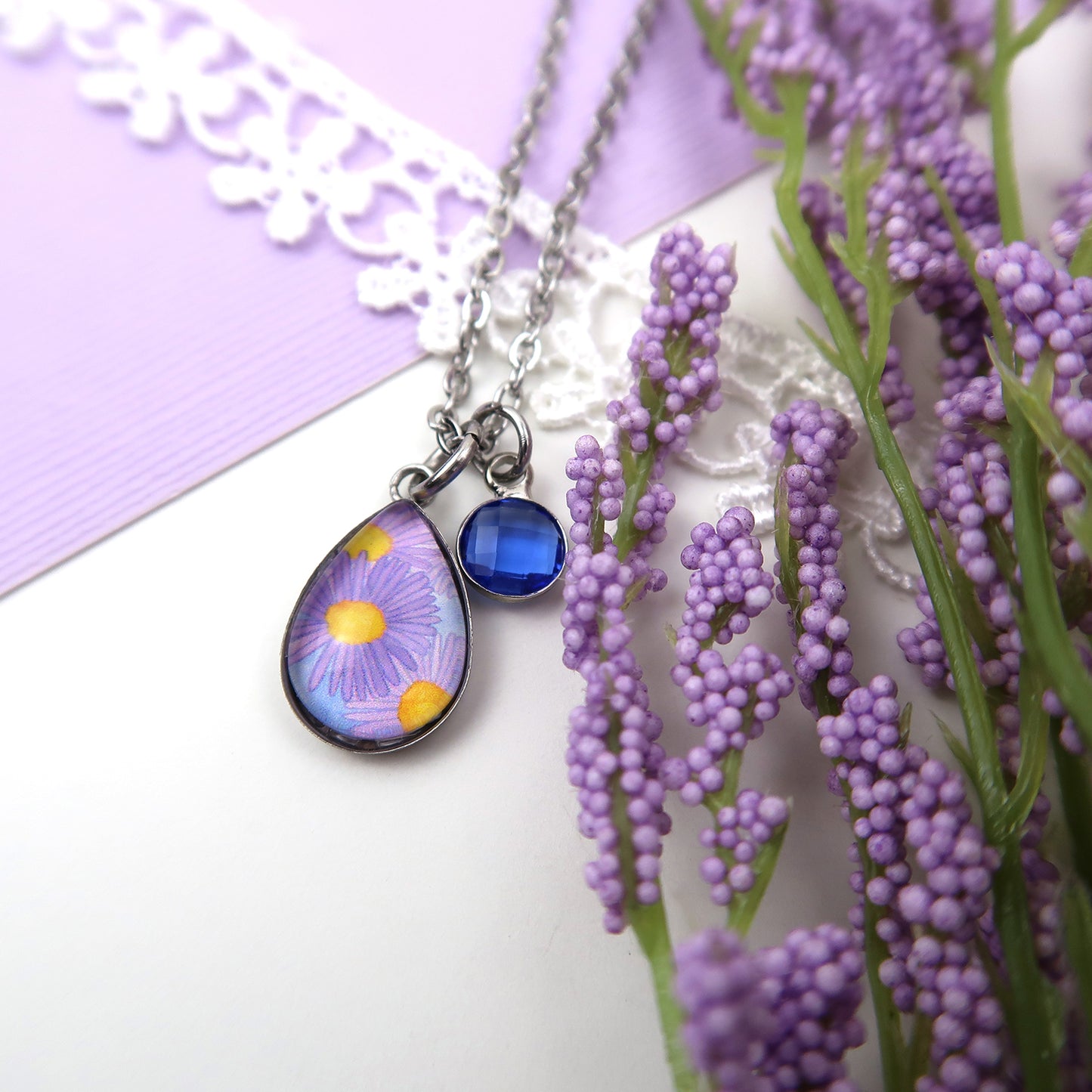 September Birth Flower Necklace - Asters