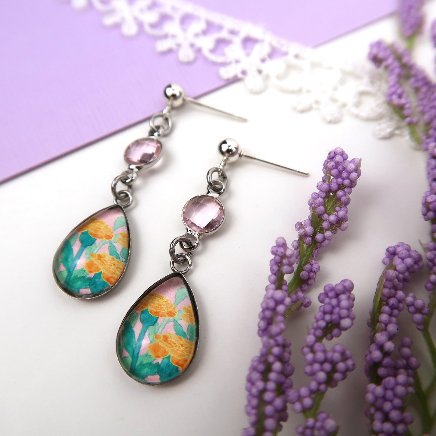 October Birth Flower Earrings - Marigolds