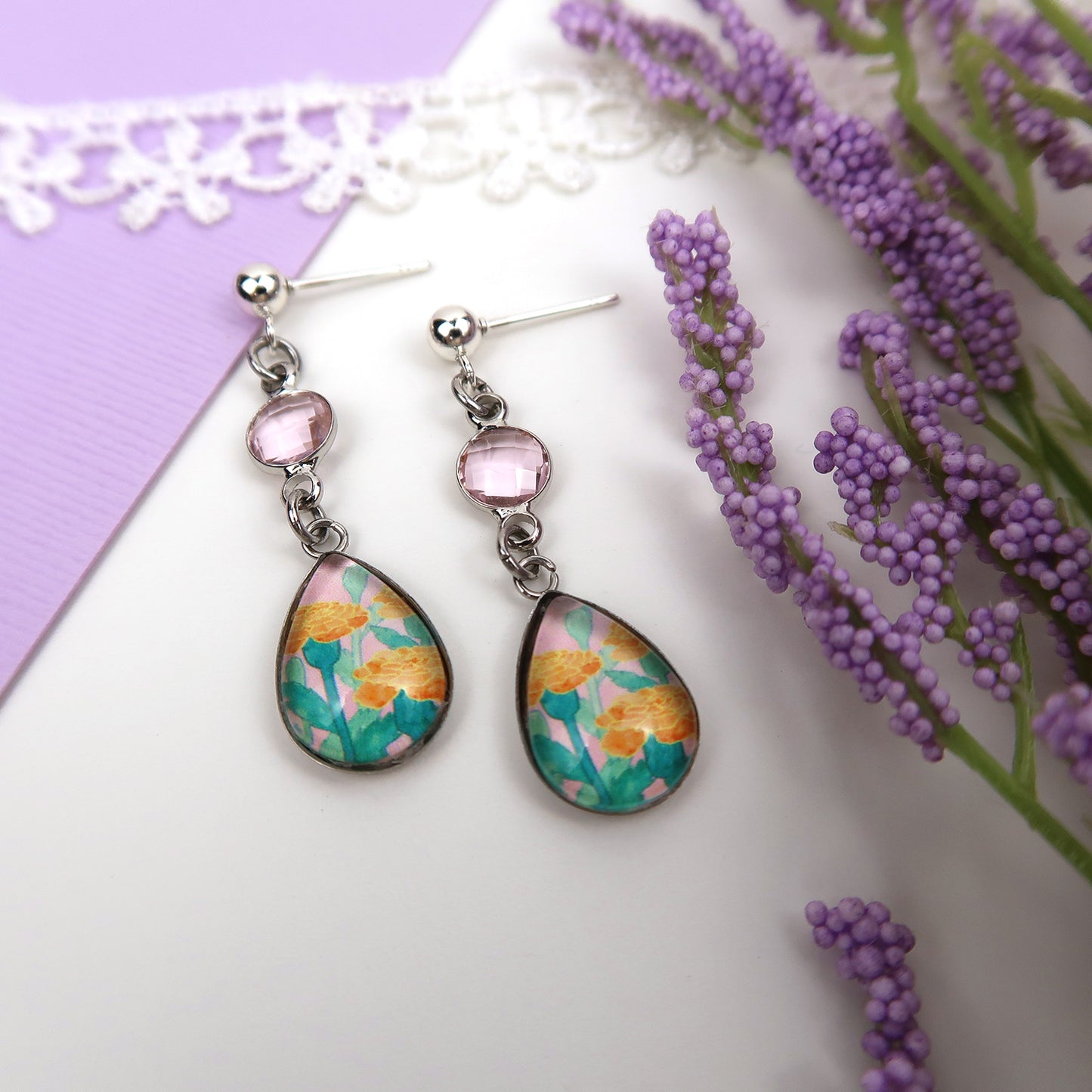 October Birth Flower Earrings - Marigolds