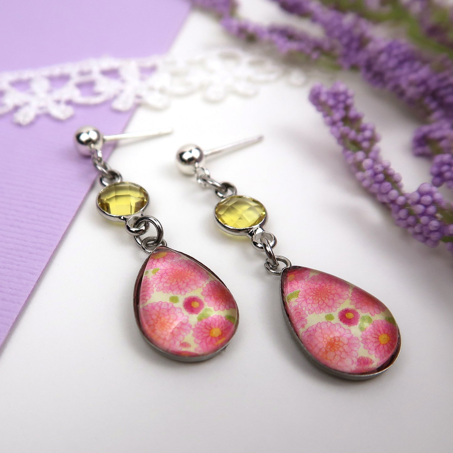 November Birth Flower Earrings - Chrysanthemums