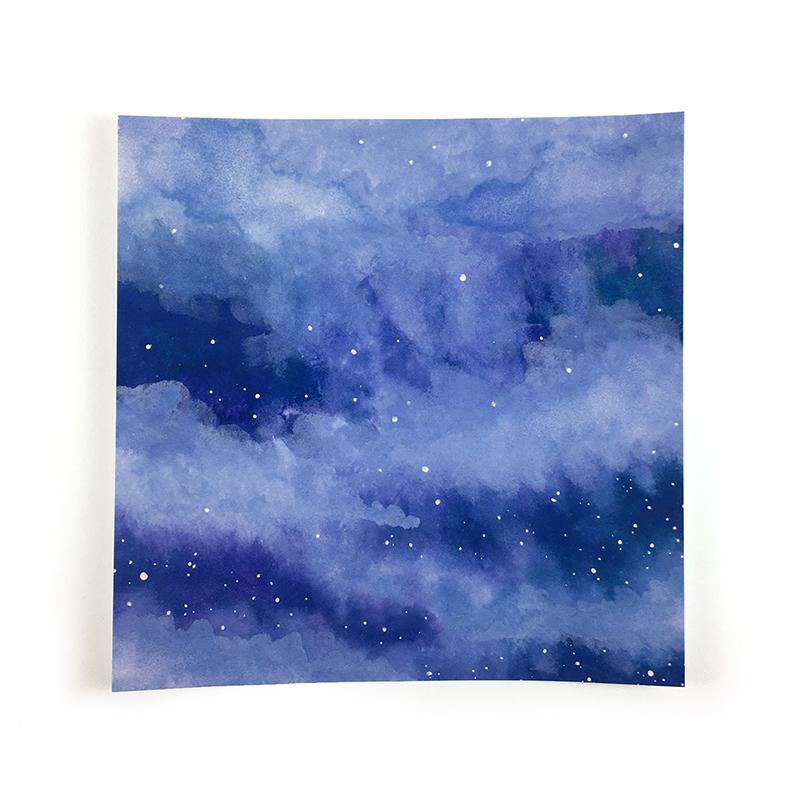 Loose Starry Watercolor Sky - Watercolor Night Sky Art Print