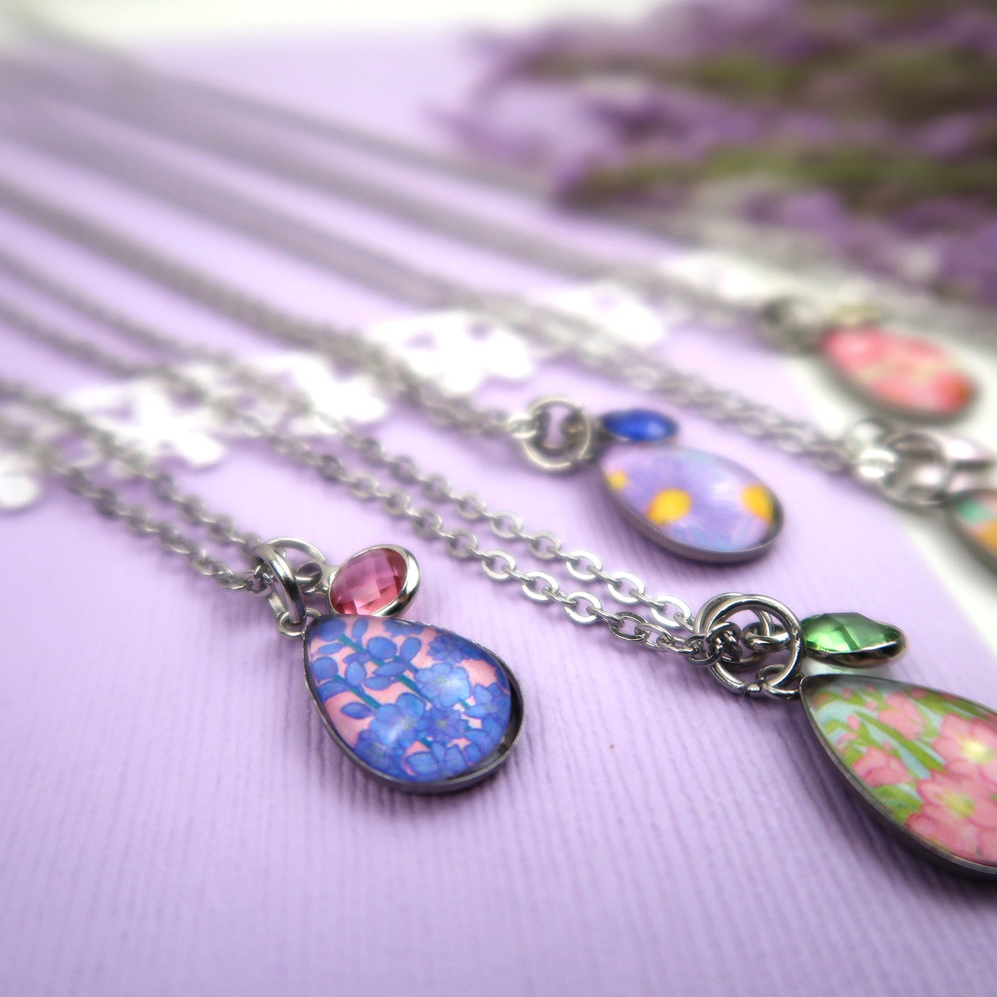 July Birth Flower Necklace - Larkspur
