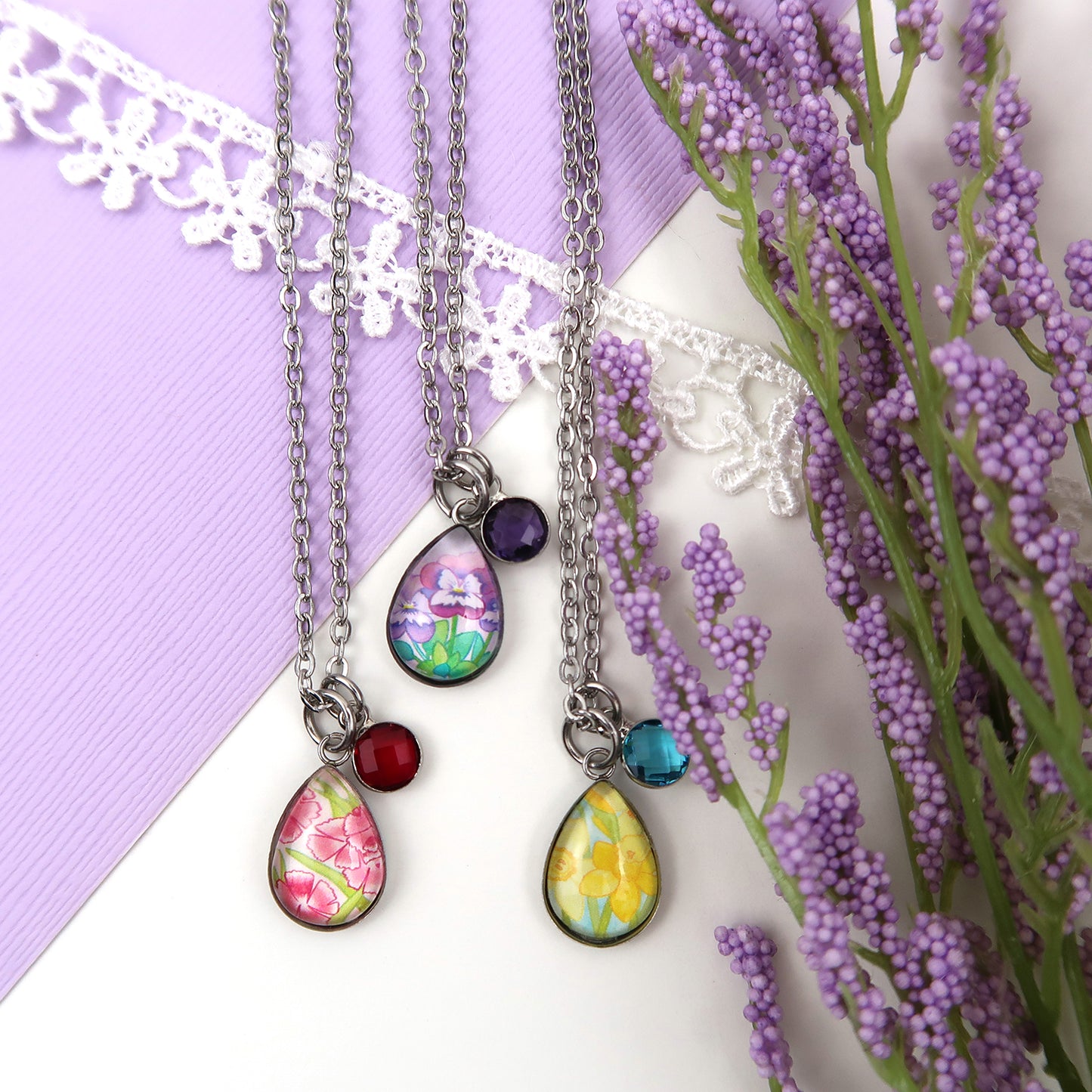 January Birth Flower Necklace - Carnations