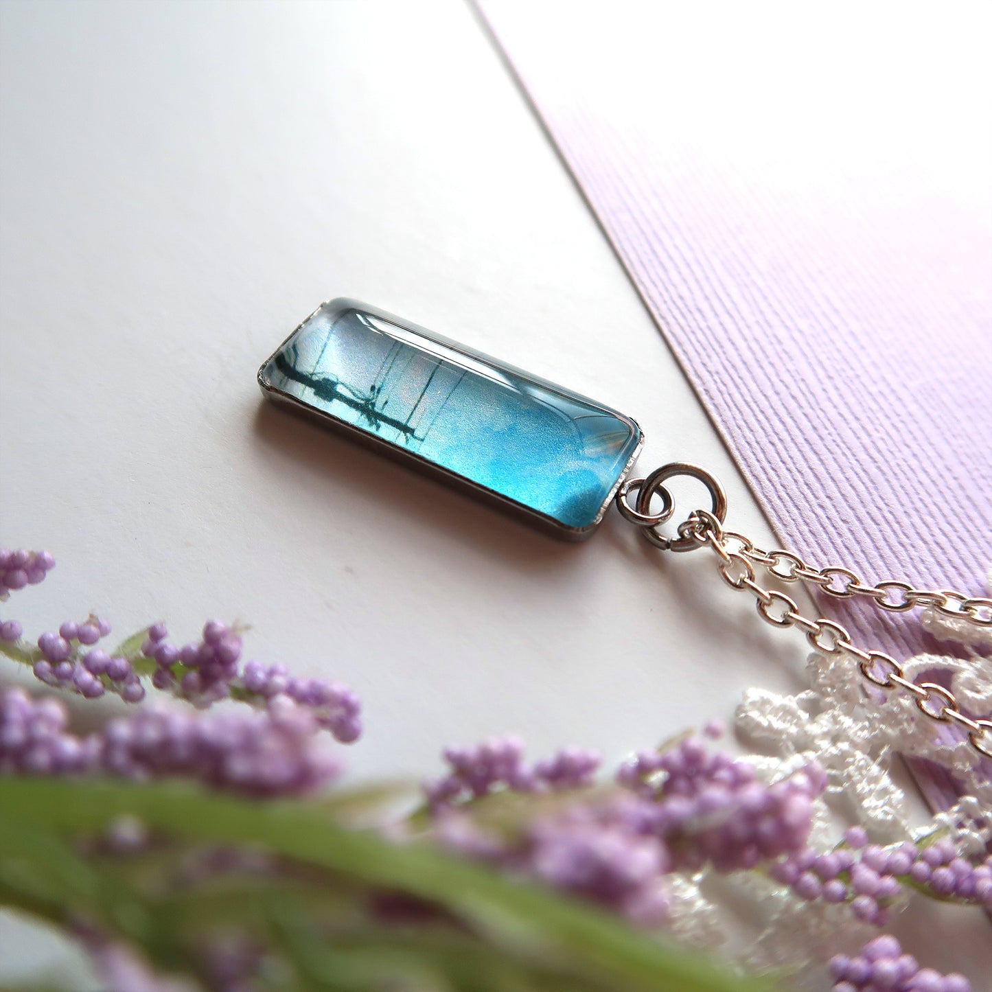 Blue Skies and Powerlines Miniature Watercolor Necklace