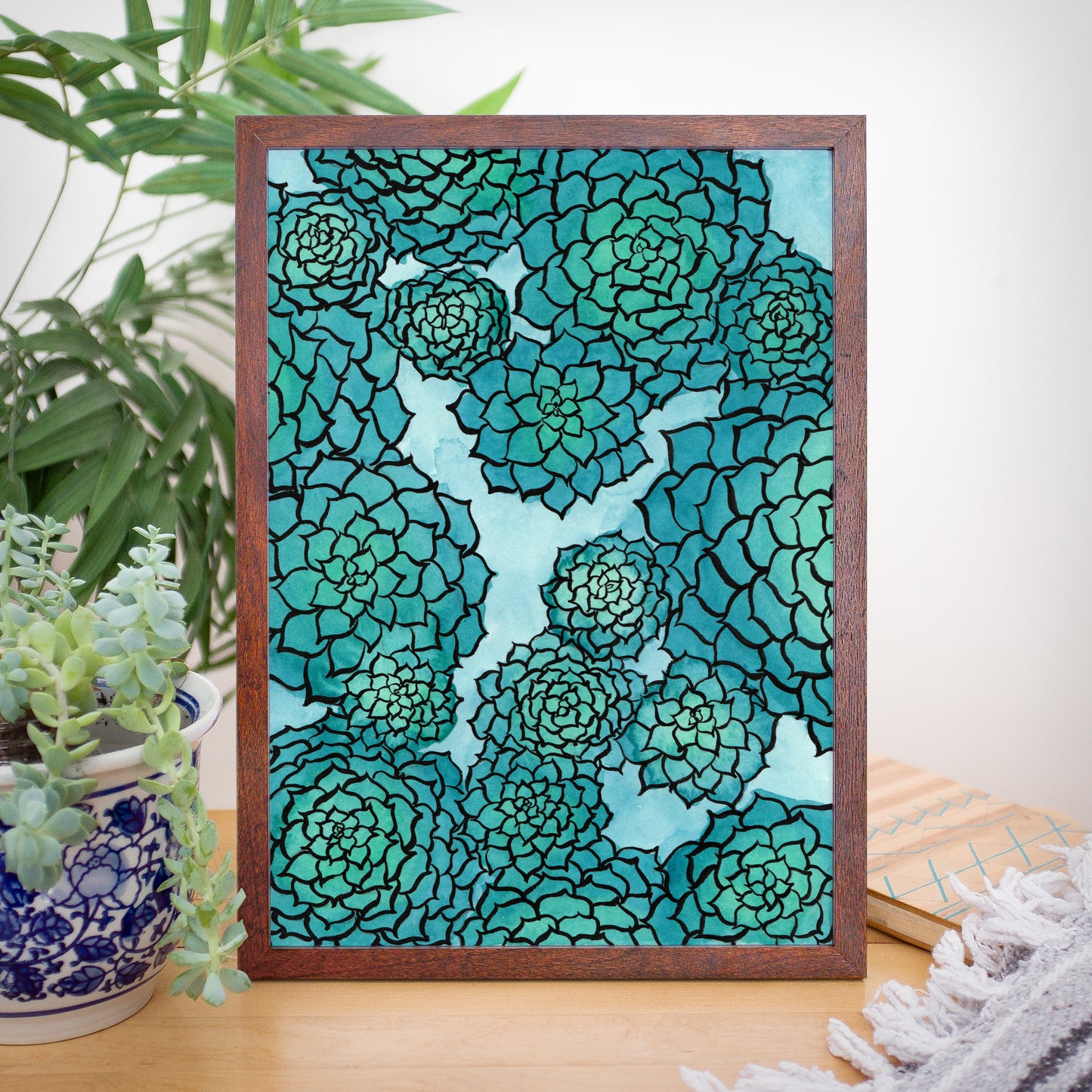 Blue Succulent - Watercolor Plant Art Print