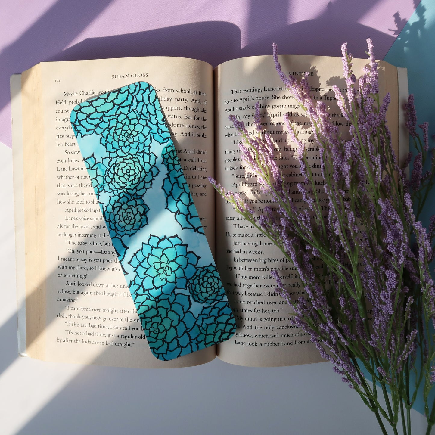 Blue Succulents Botanical Bookmark