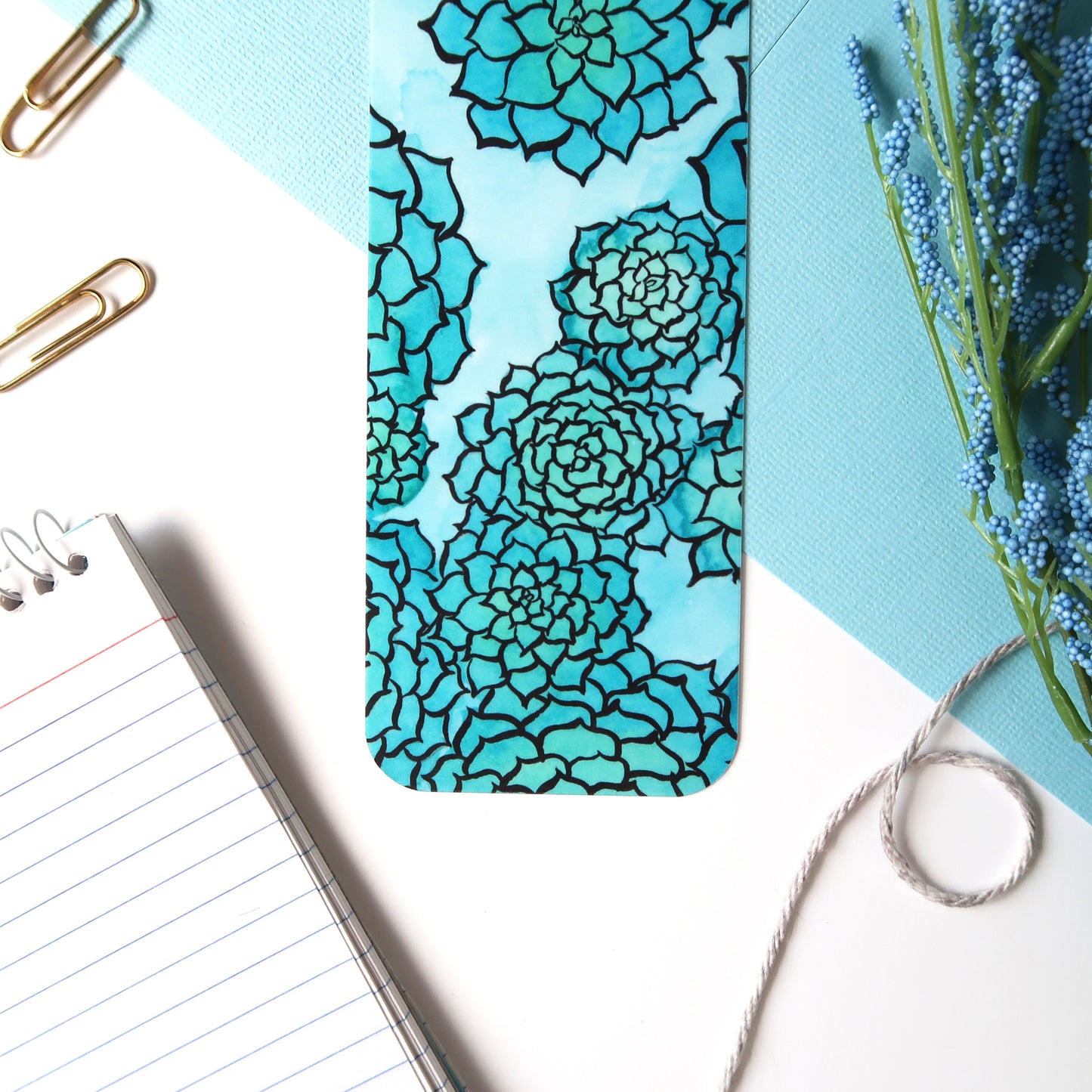 Blue Succulents Botanical Bookmark