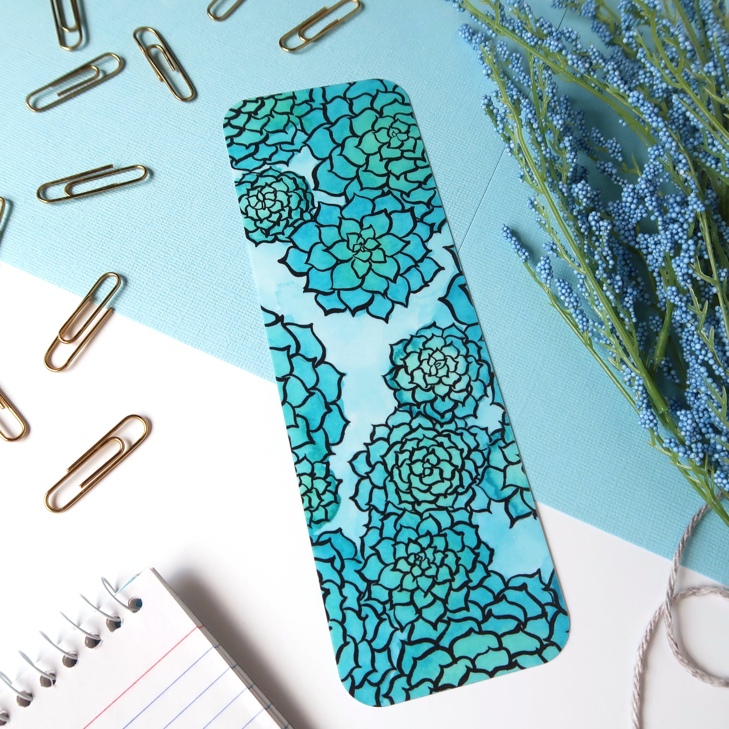 Blue Succulents Botanical Bookmark